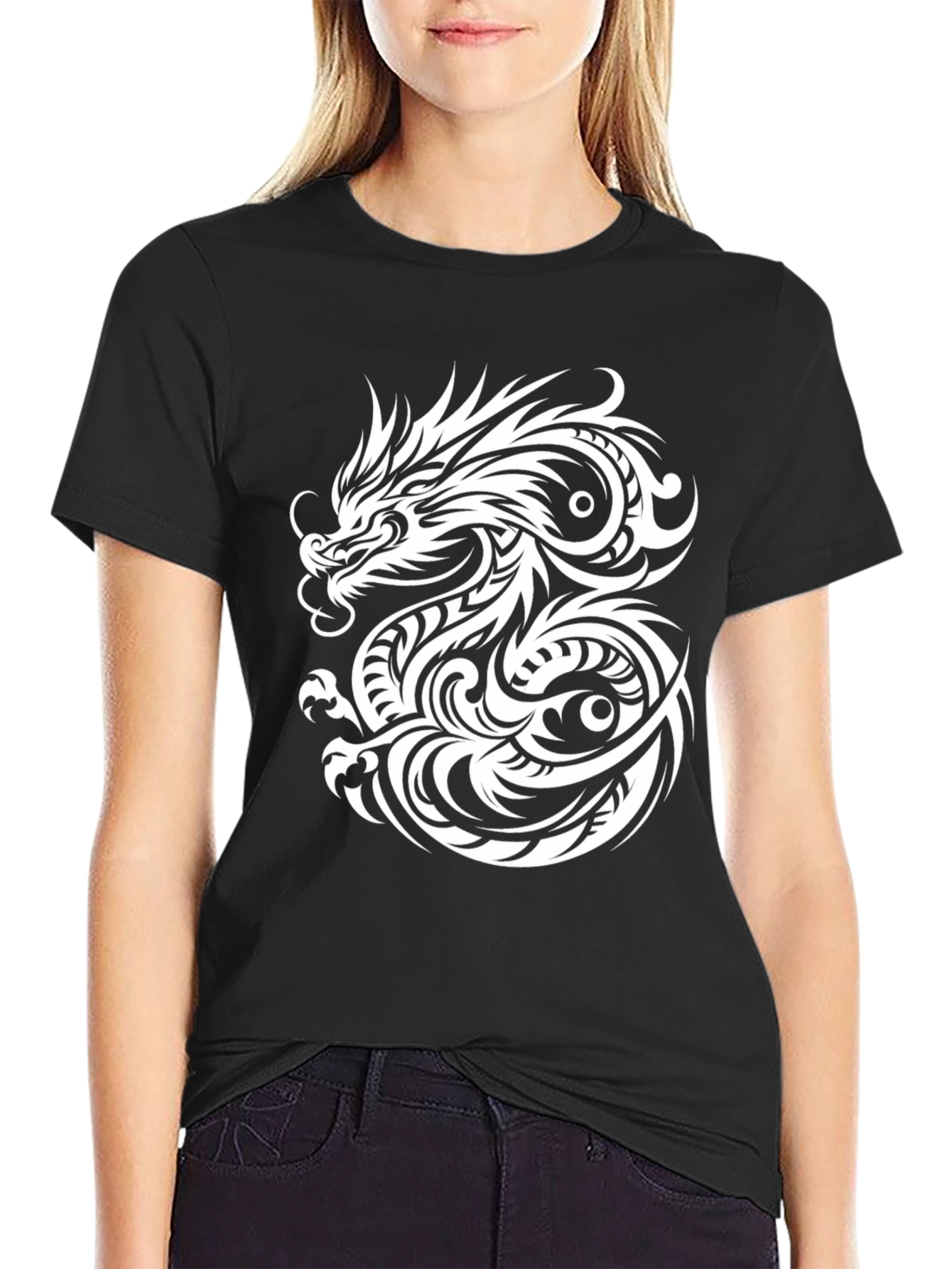 Black Dragon Graphic Print Men's Black T-Shirt view 2