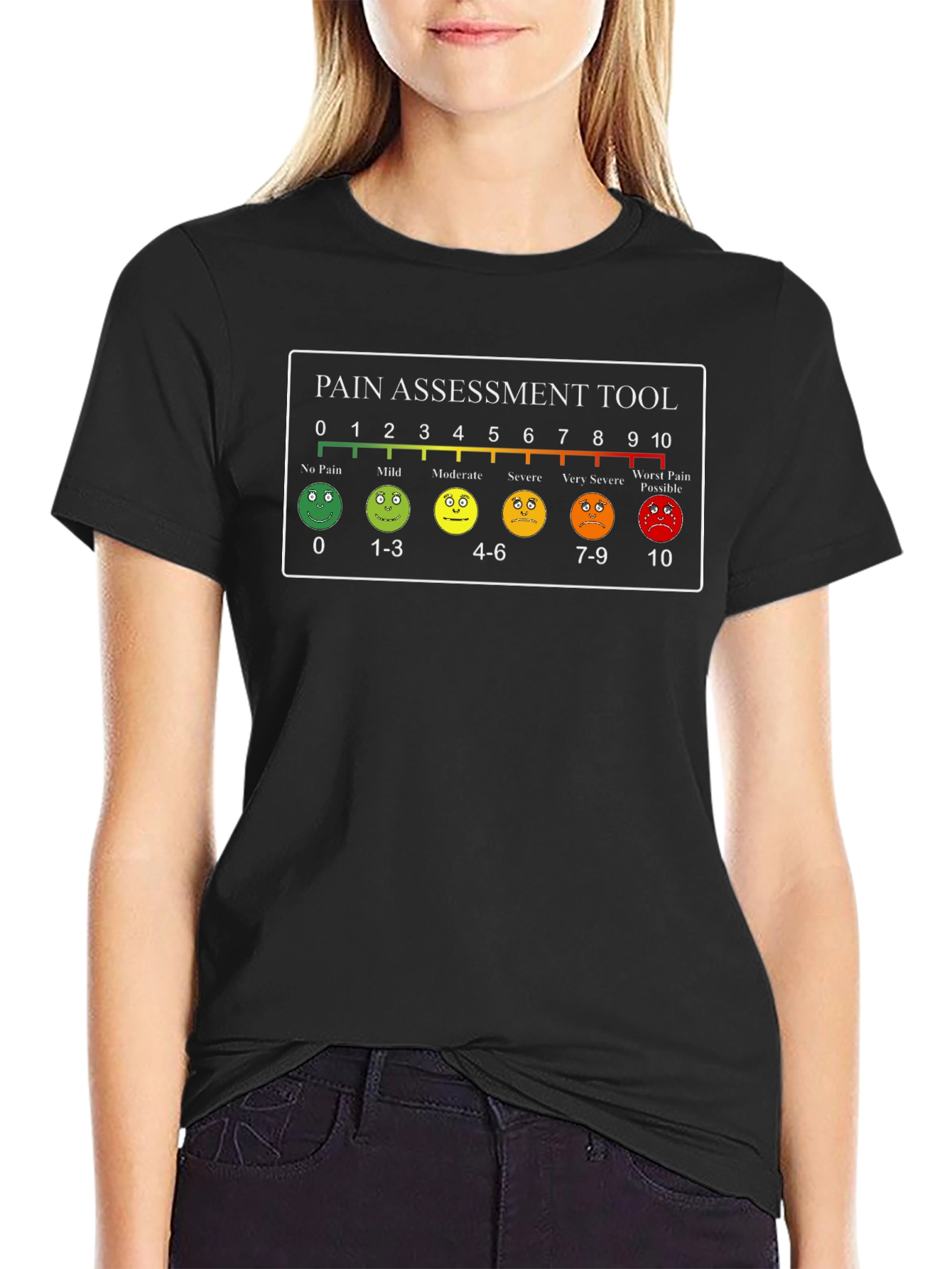 Black Pain Assessment Tool T-Shirt Medical Doctor Nurse Funny Tee view 2