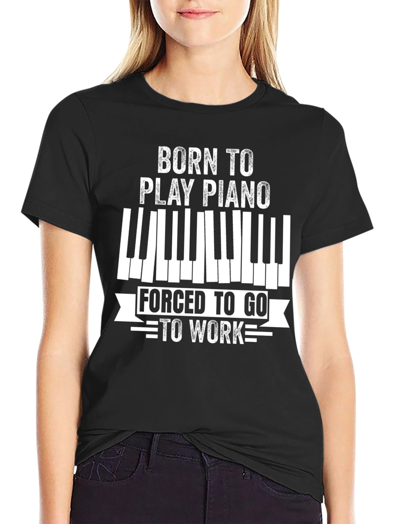 Black Born to Play Piano T-Shirt view 2
