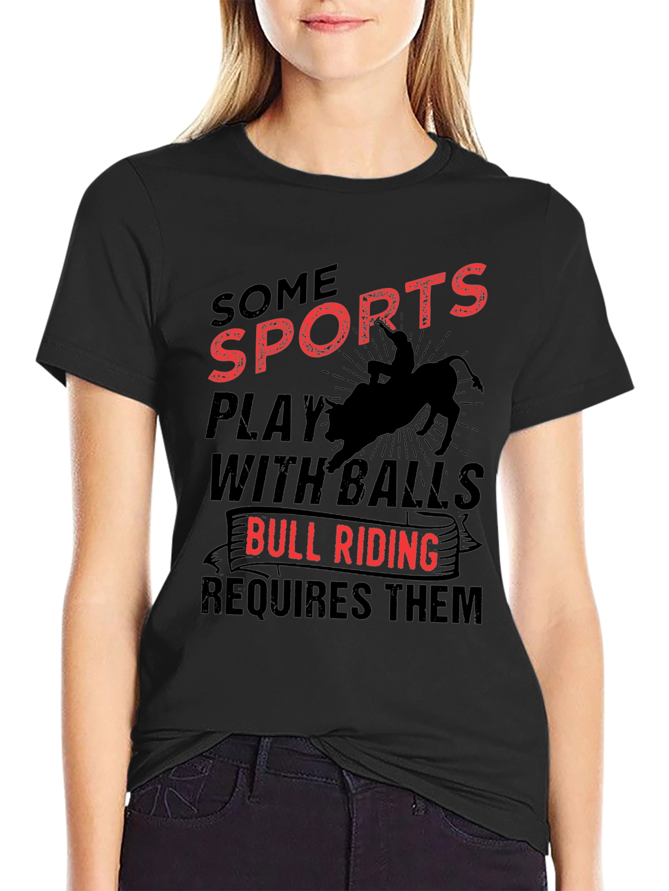 Black Bull Riding Balls T-Shirt Rodeo Cowboy Gift view 2