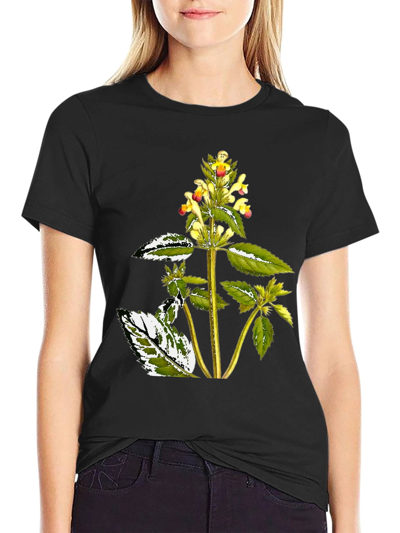Black Botanical Graphic Black Tee view 2