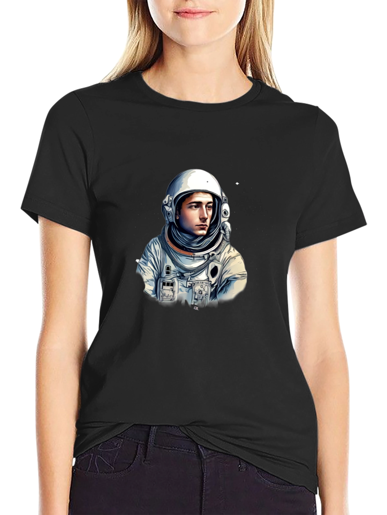 Black Astronaut Graphic Tee - Black Cotton Blend T-Shirt view 2