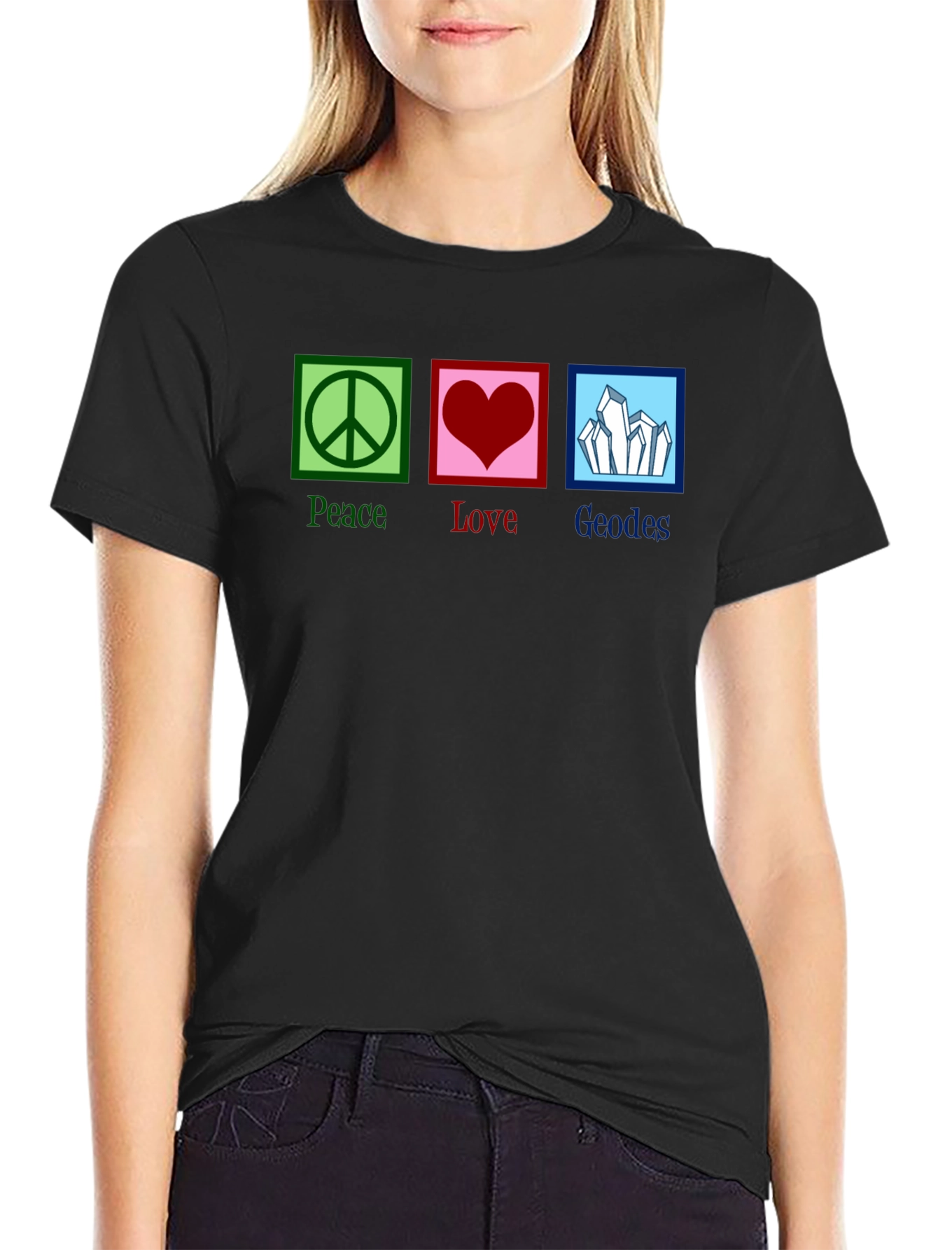 Black Peace Love Geodes Graphic Tee - Unisex Black T-Shirt view 2