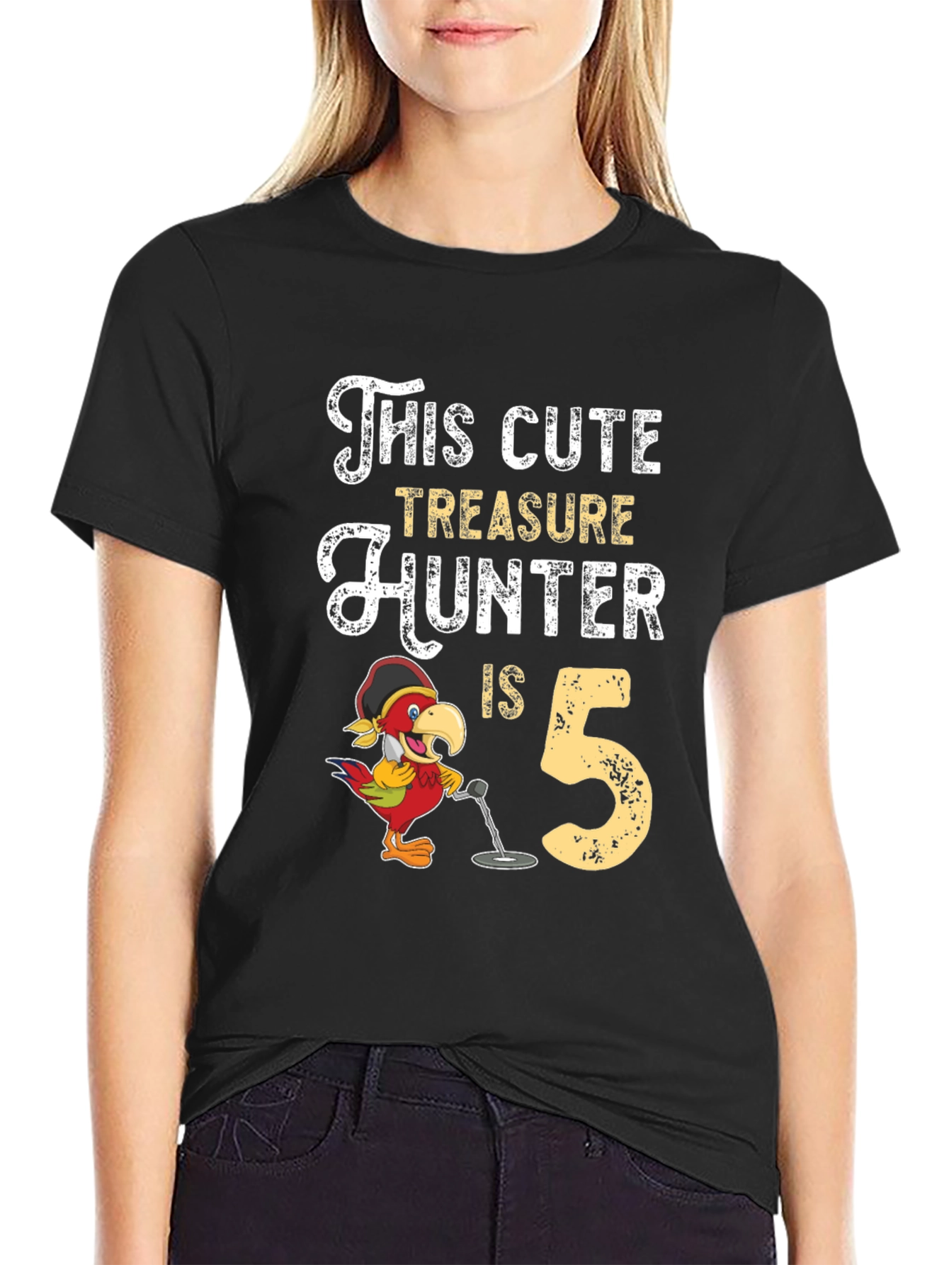 Black Cute Treasure Hunter 5th Birthday Black T-Shirt view 2