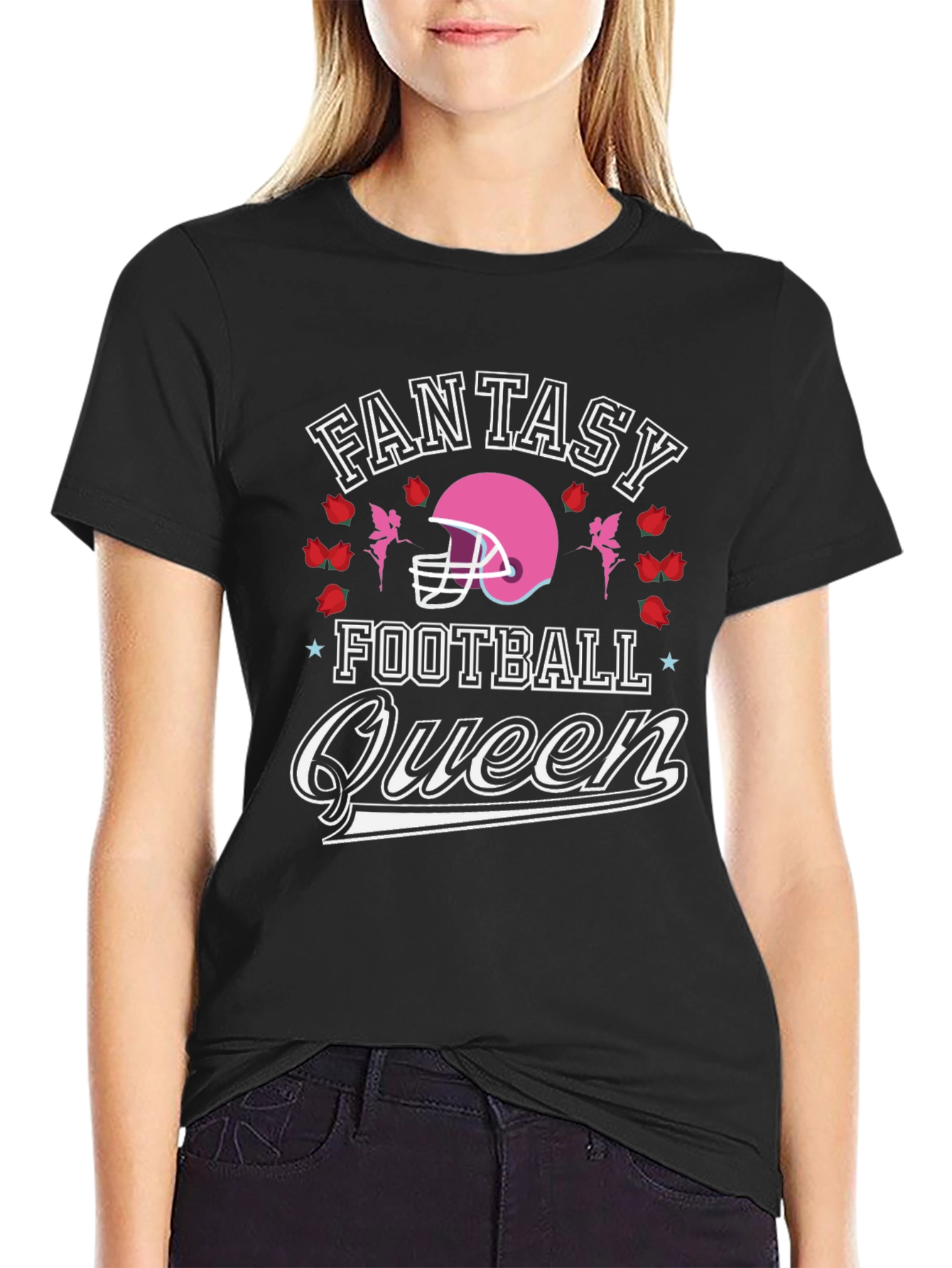 Black Fantasy Football Queen Graphic T-Shirt view 2