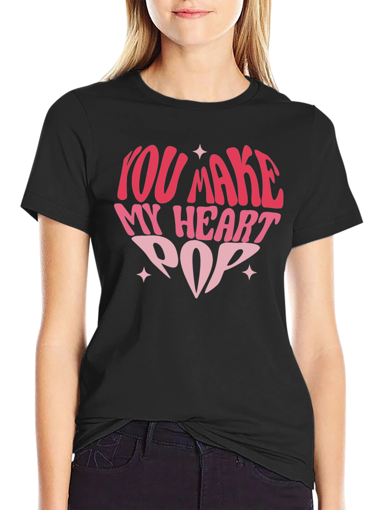 Black You Make My Heart Pop Graphic Tee - Black Unisex T-Shirt view 2