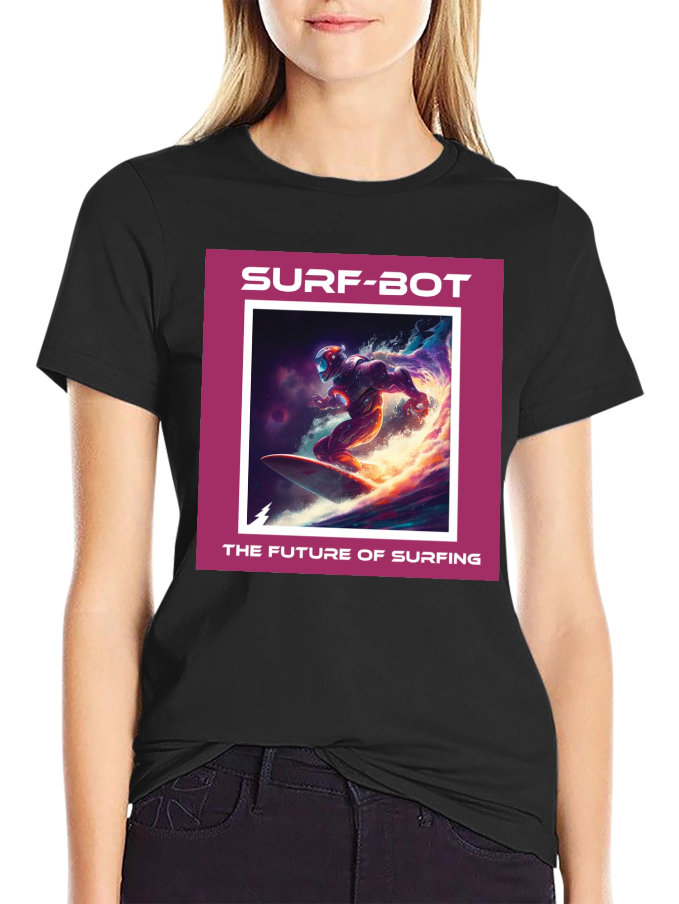 Black Surf-Bot Future Surfing Black T-Shirt view 2