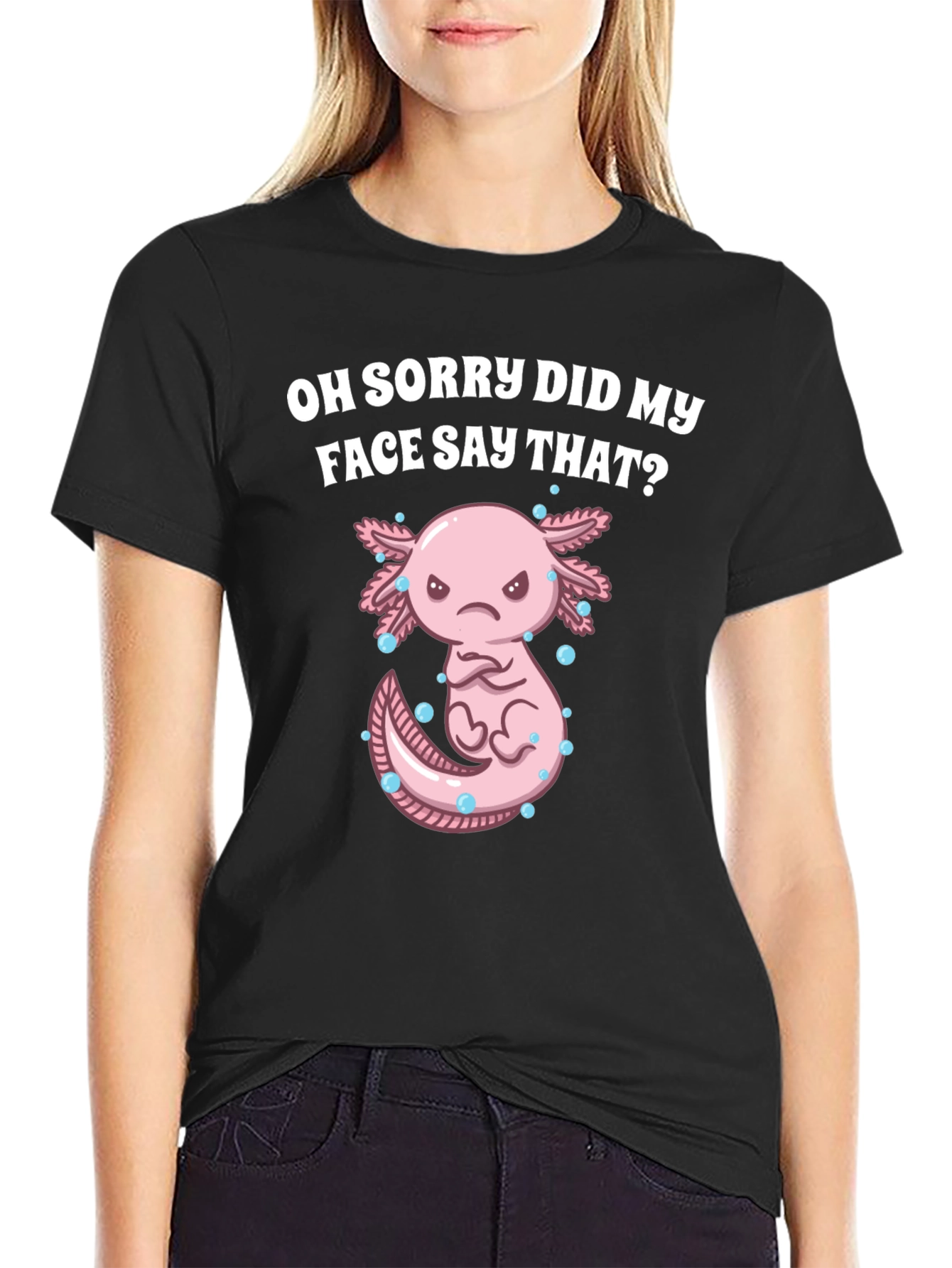 Black Funny Axolotl T-Shirt - Did My Face Say That? view 2