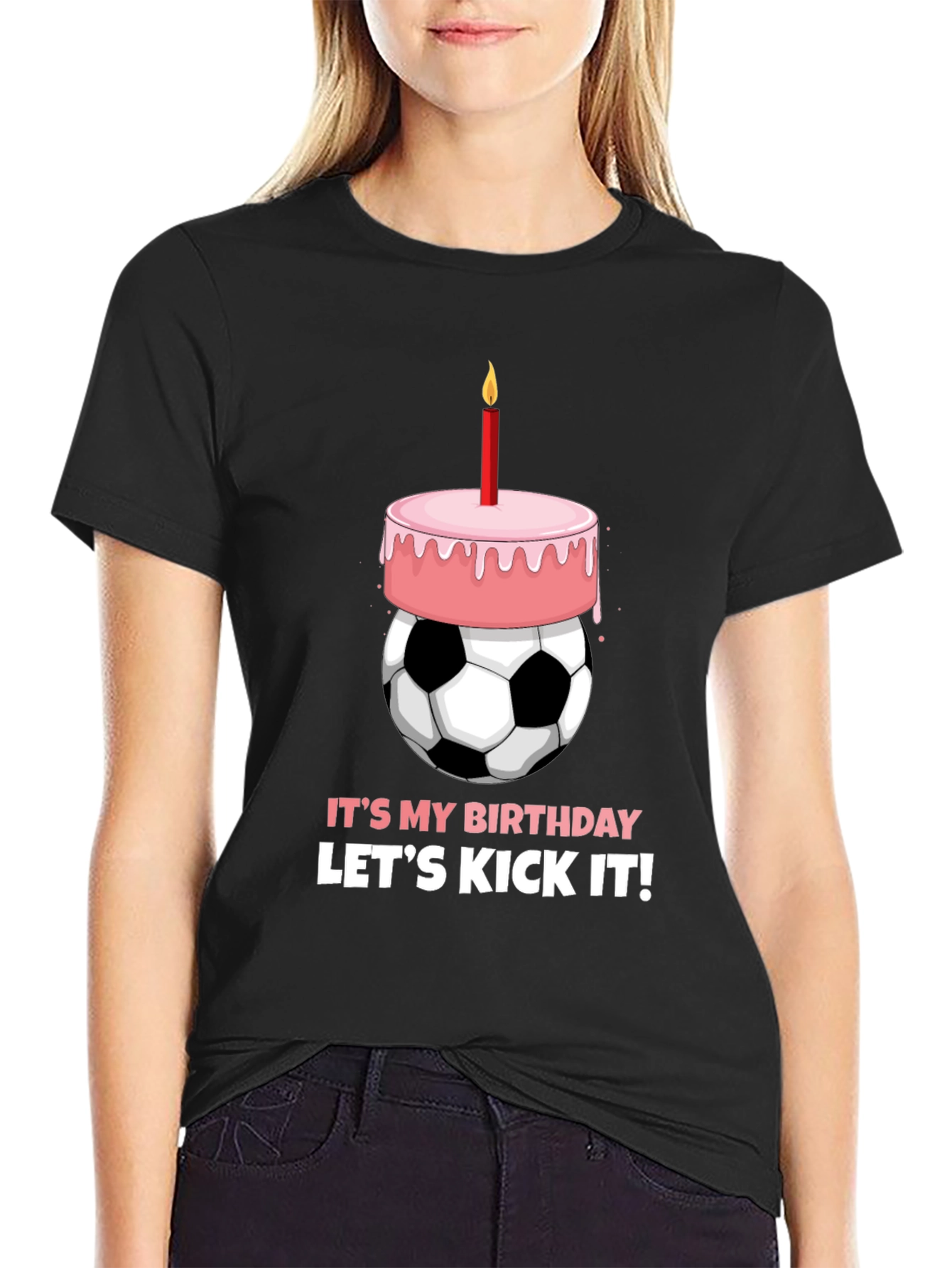 Black Birthday Soccer Ball Cake T-Shirt view 2