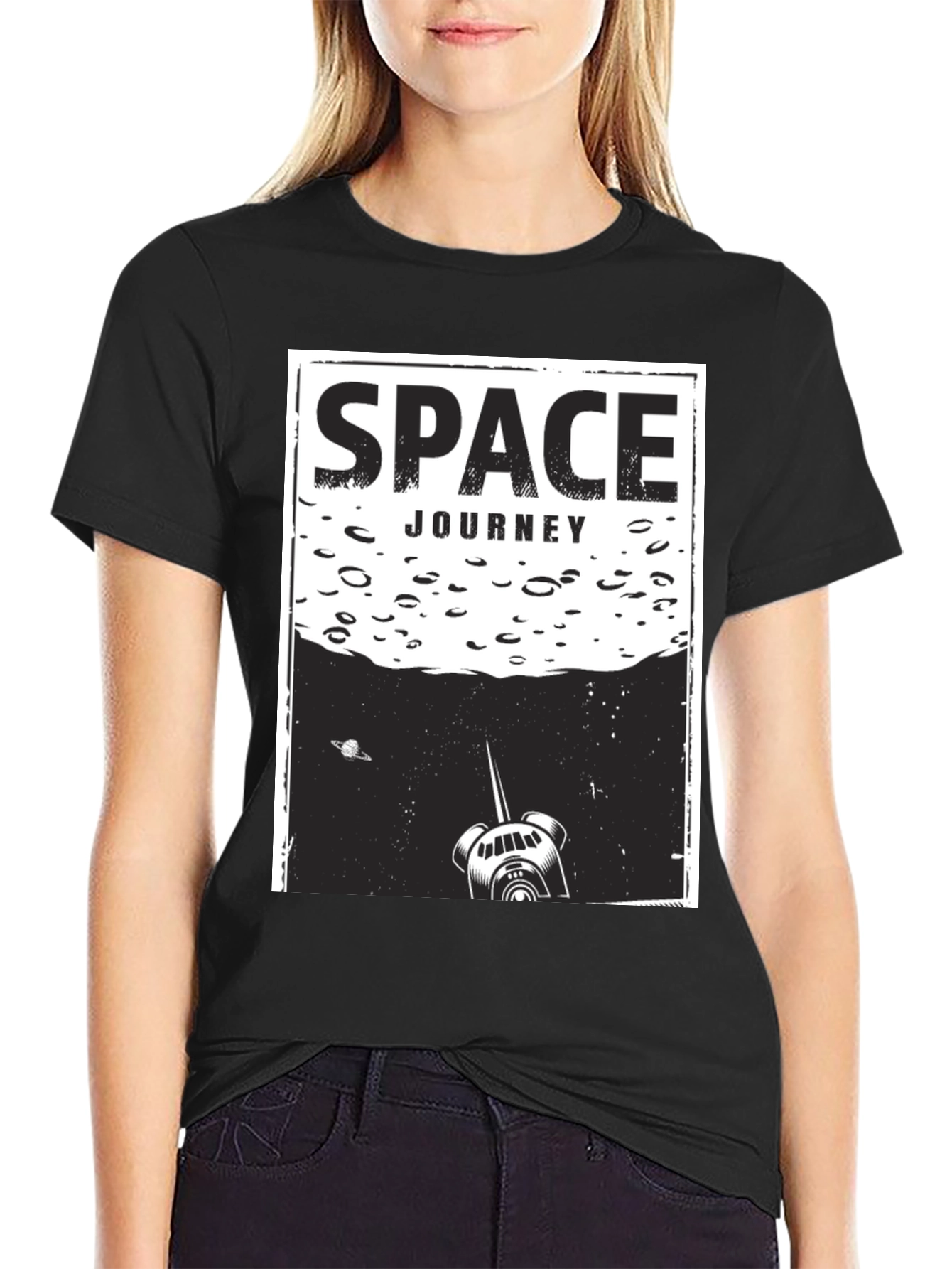 Black Space Journey Graphic T-Shirt - Unisex Black Tee view 2