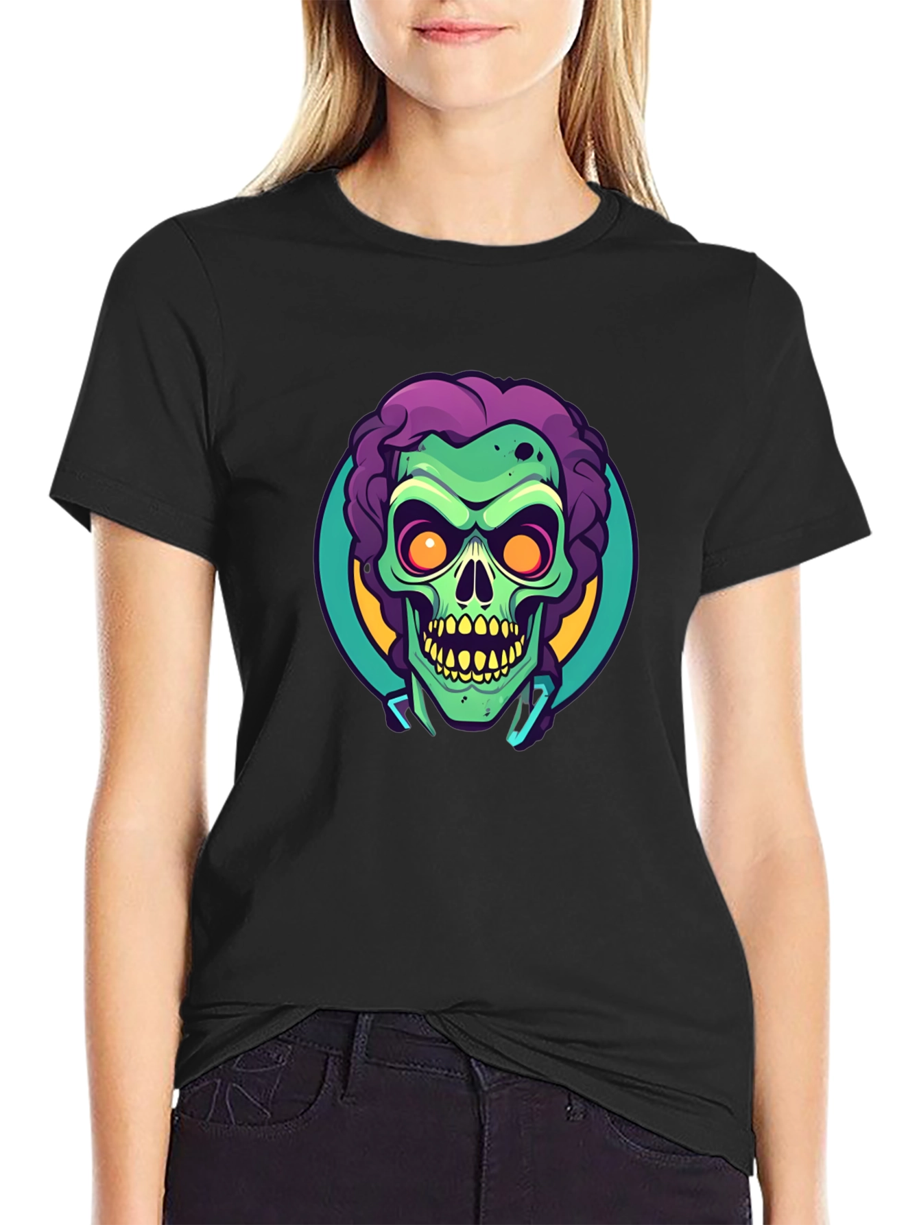 Black Zombie Head Graphic Tee - Unique Halloween Style view 2