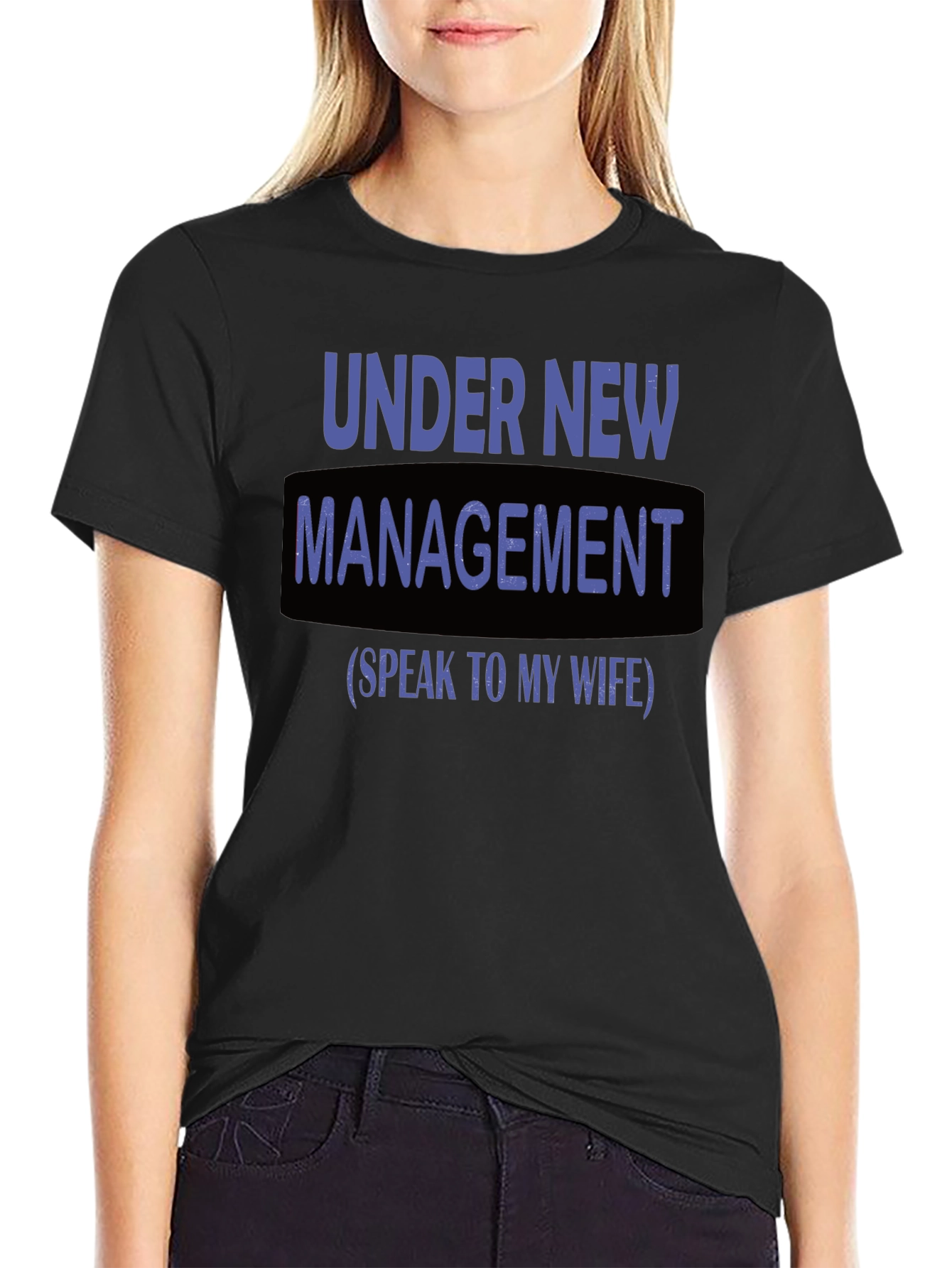 Black Under New Management Funny Graphic T-Shirt view 2