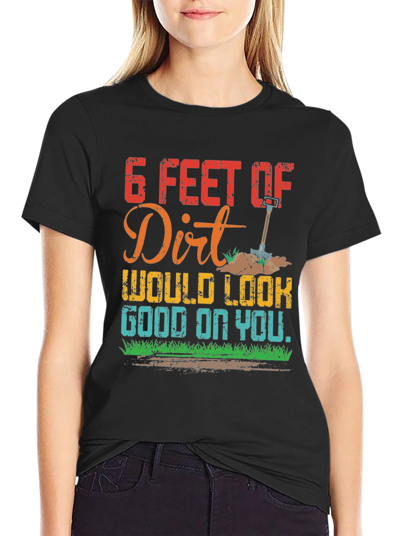 Black Funny 6 Feet of Dirt Graphic T-Shirt view 2