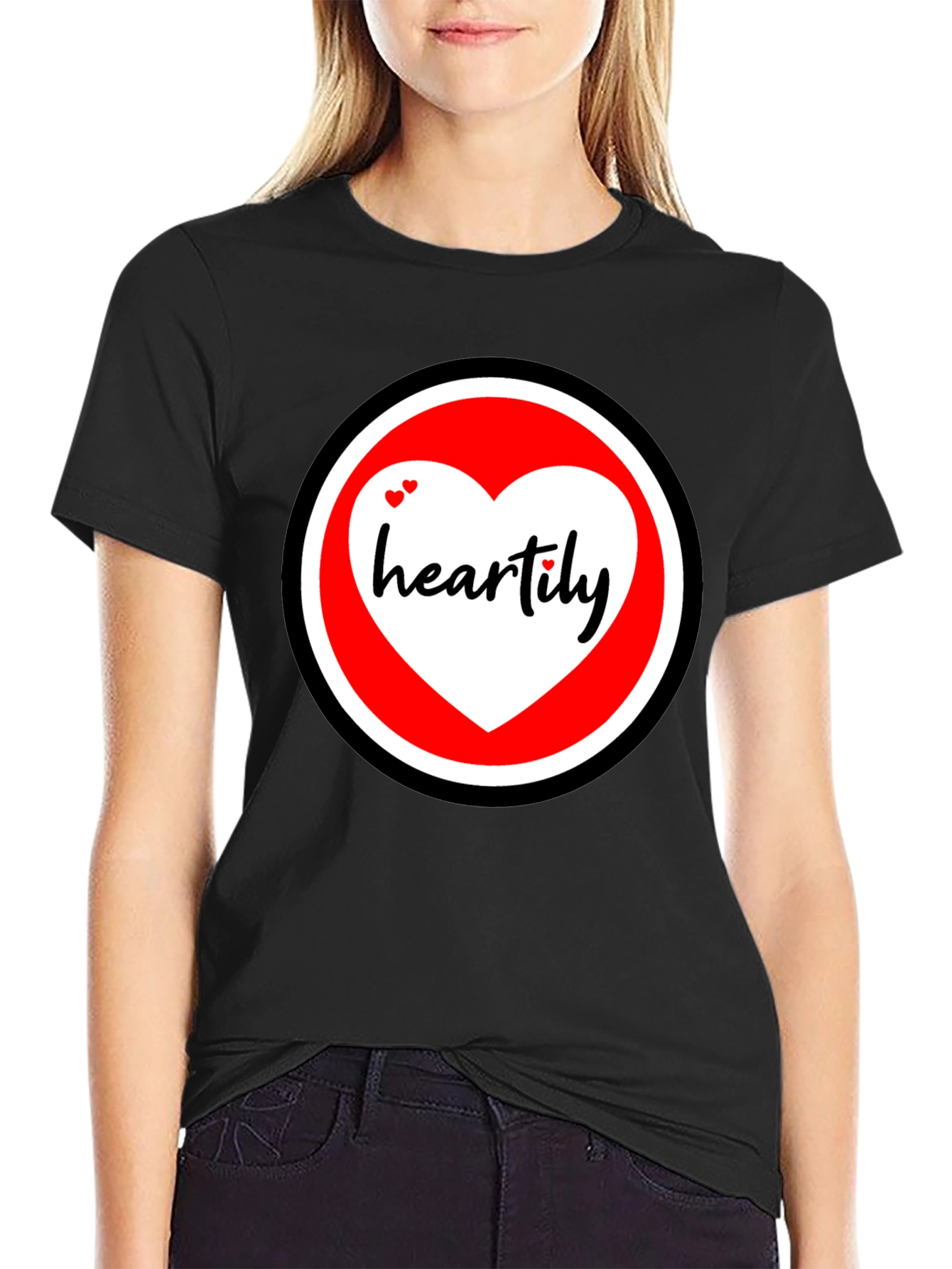 Black Heartily Graphic T-Shirt - Black Cotton Blend view 2