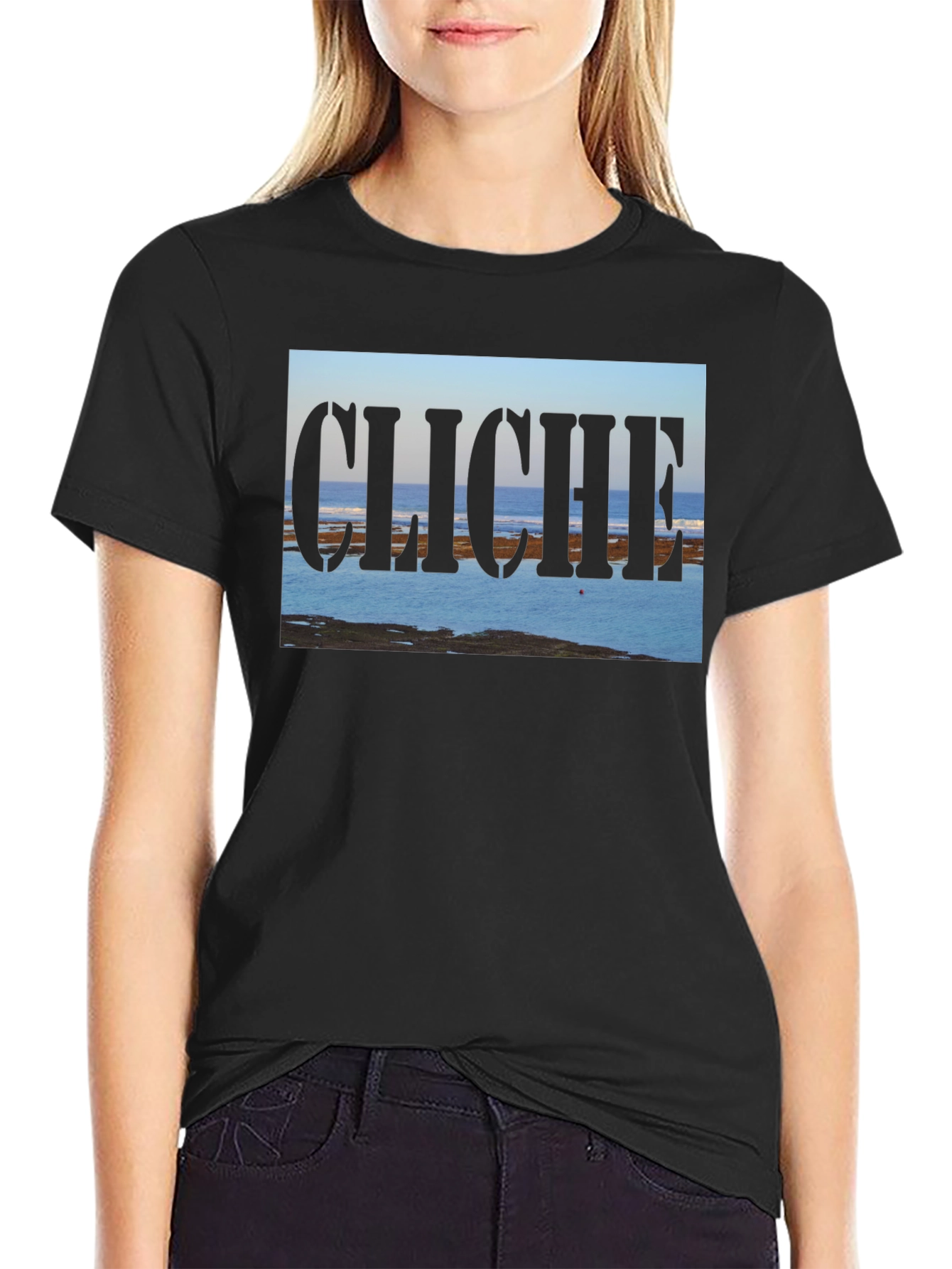 Black Cliche Ocean View Men's Black T-Shirt view 2