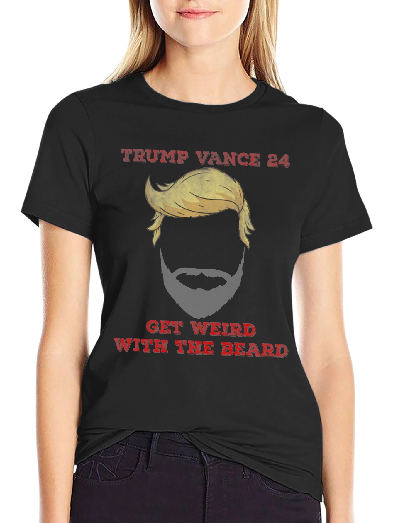 Black Trump Vance 24 Get Weird With The Beard T-Shirt view 2