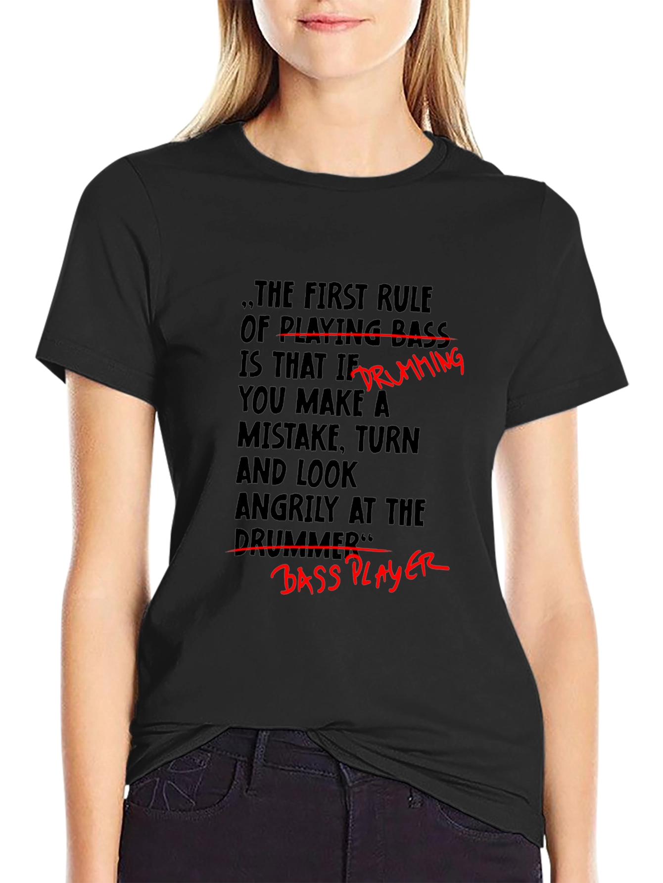 Black Funny Musician T-Shirt - Bass Player Drumming Joke view 2