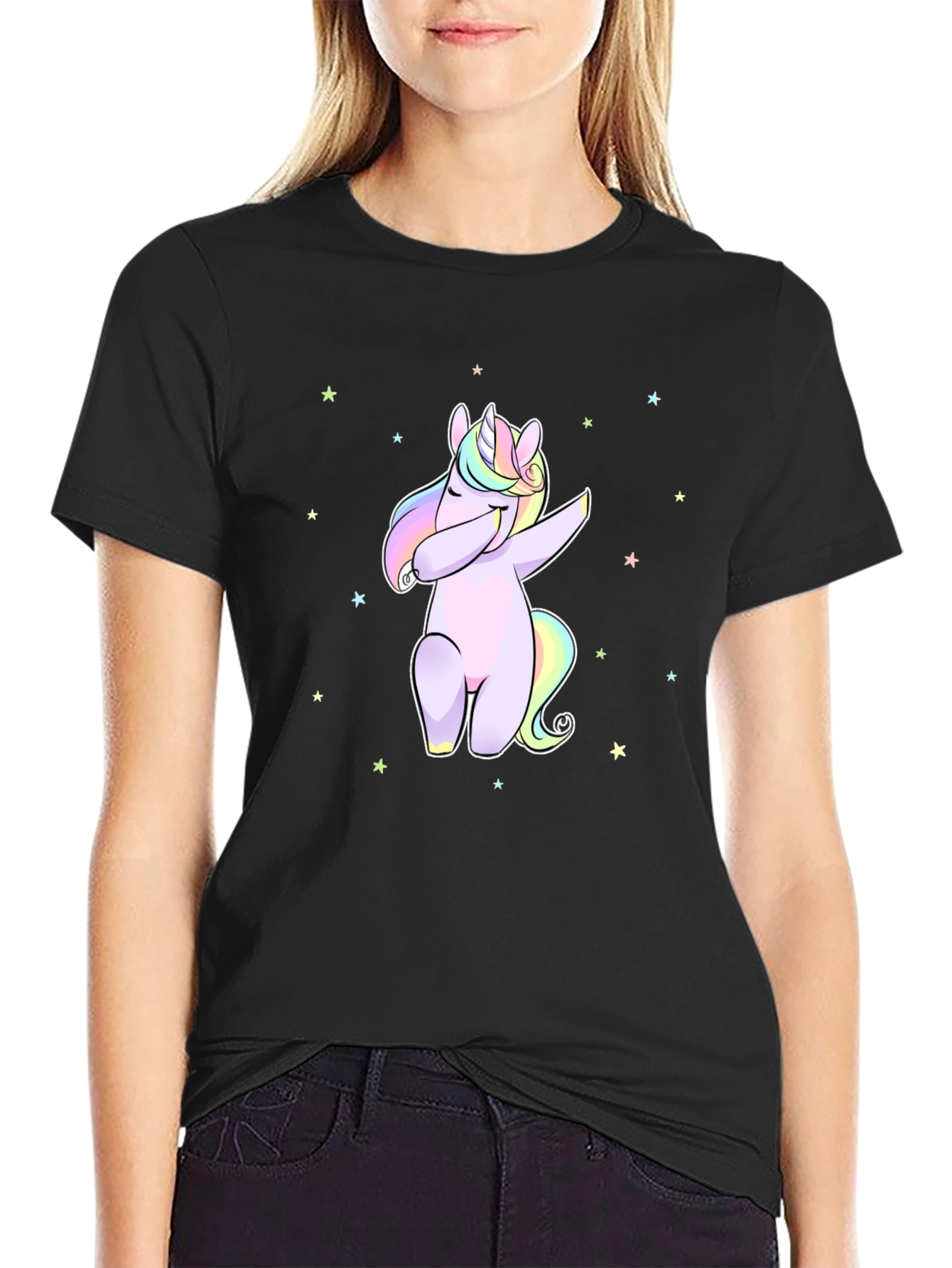 Black Dabbing Unicorn Graphic Tee - Men's Black T-Shirt view 2