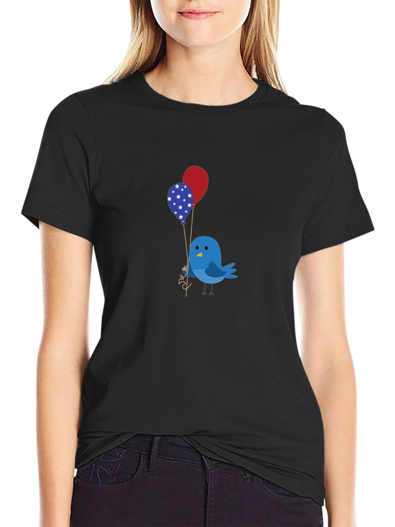 Black Bird with Balloons Graphic Tee view 2
