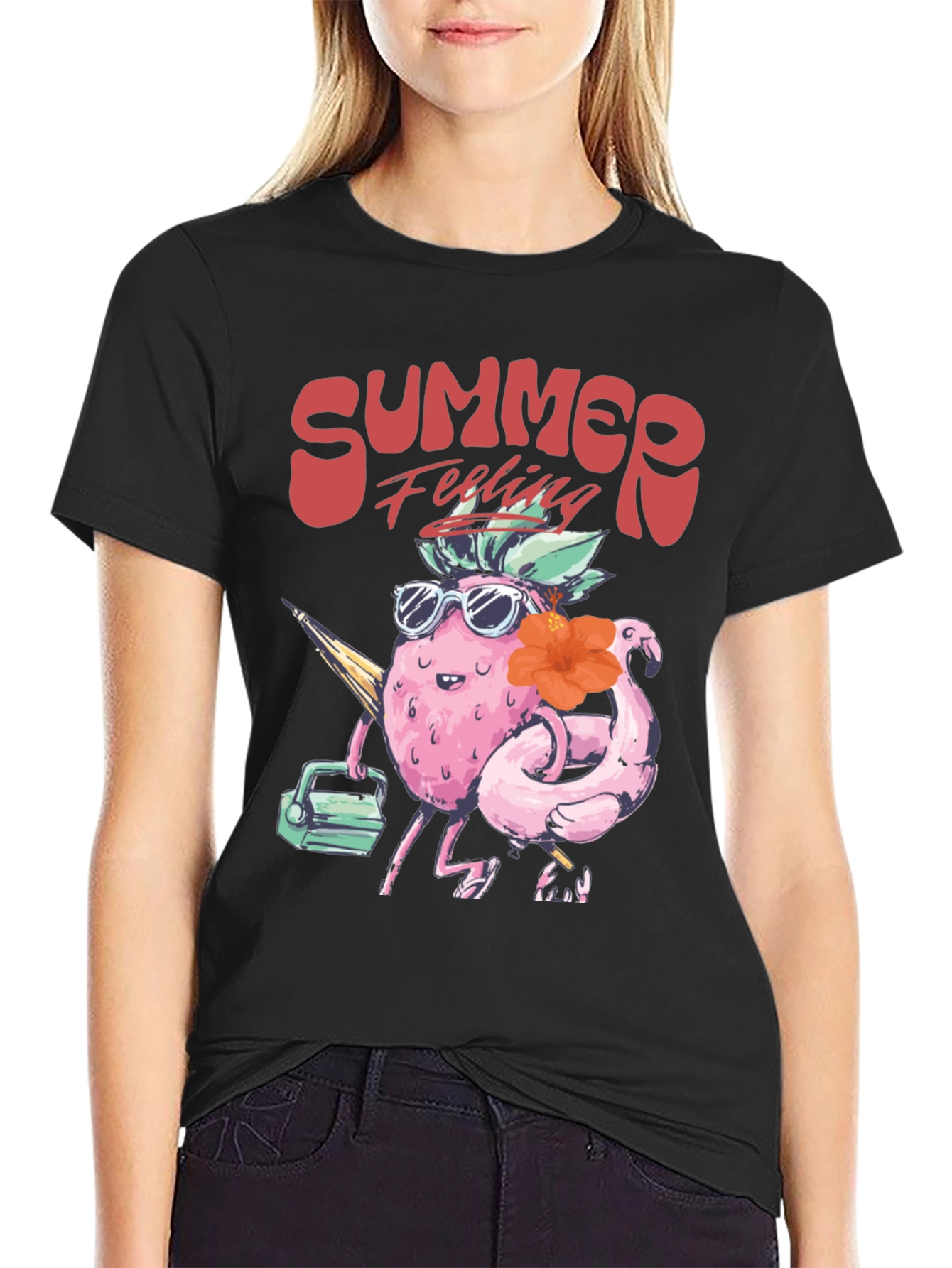 Black Summer Feeling T-Shirt - Tropical Fruit Design view 2