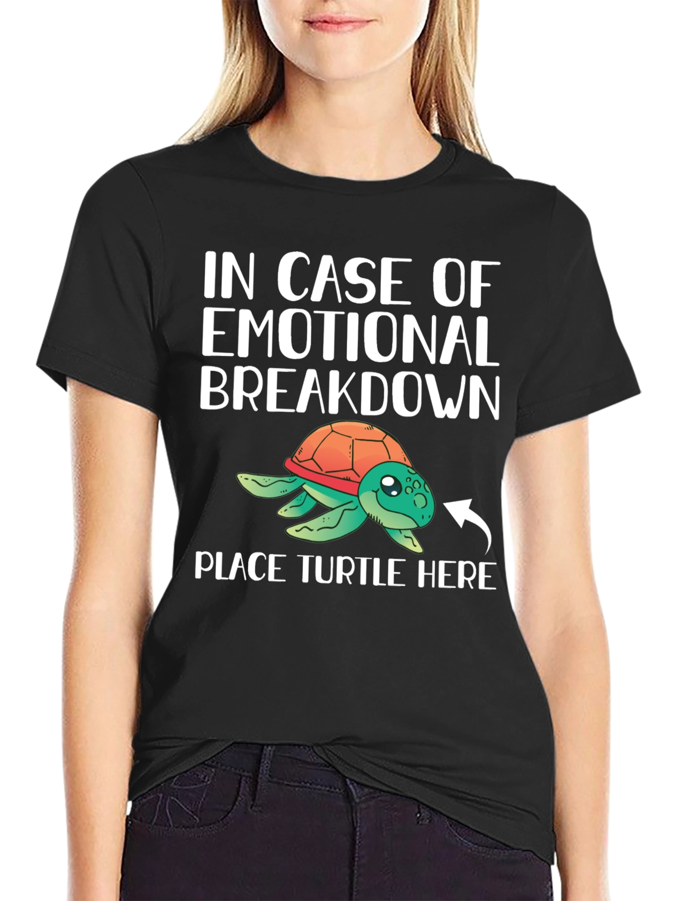Black Emotional Support Turtle T-Shirt view 2