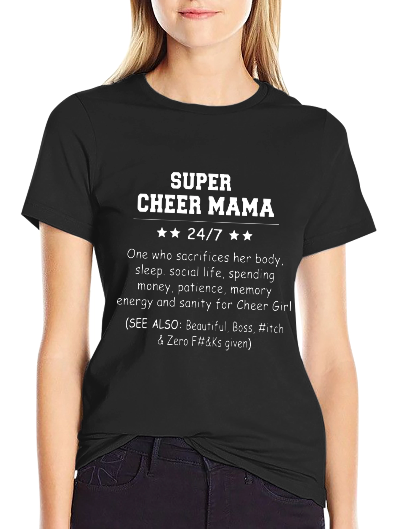 Black Super Cheer Mama T-Shirt - Cheer Mom Gift view 2