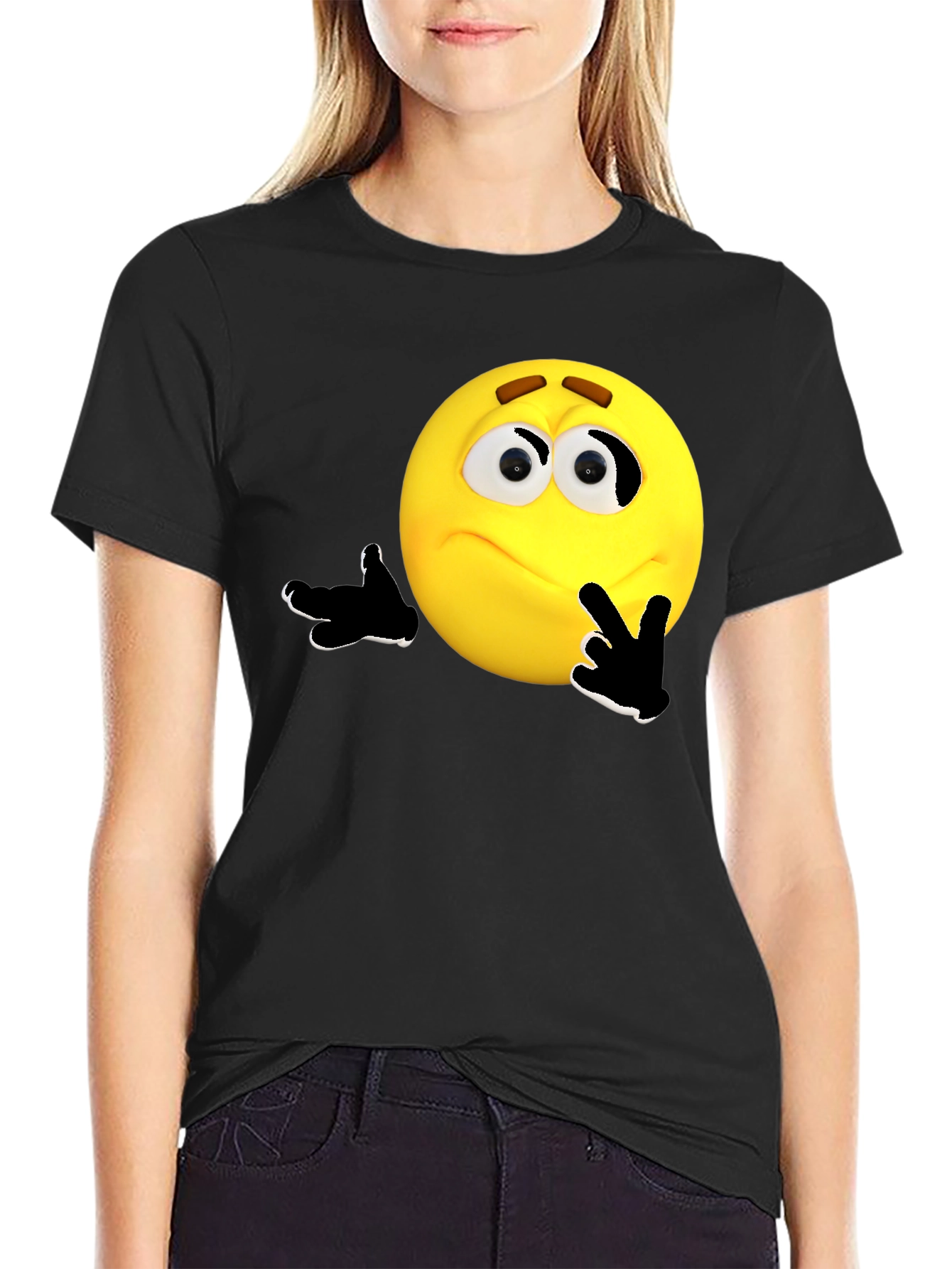 Black Thinking Emoji Graphic T-Shirt view 2