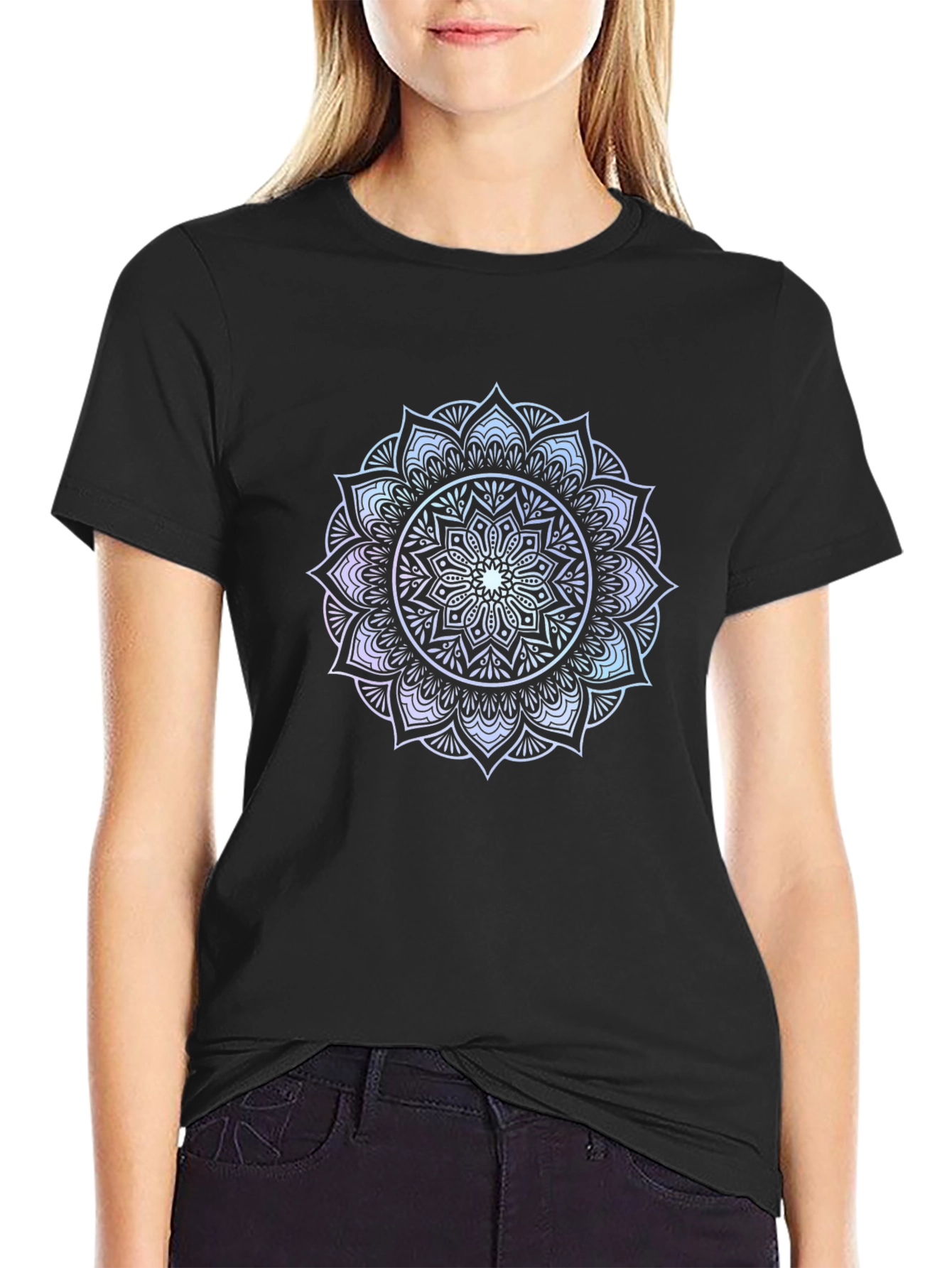 Black Mandala Print Black T-Shirt view 2