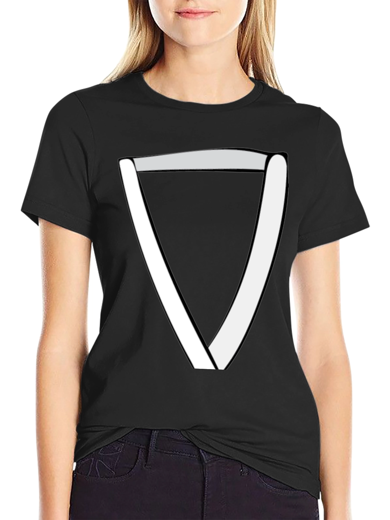 Black Modern Geometric Triangle T-Shirt - Black view 2