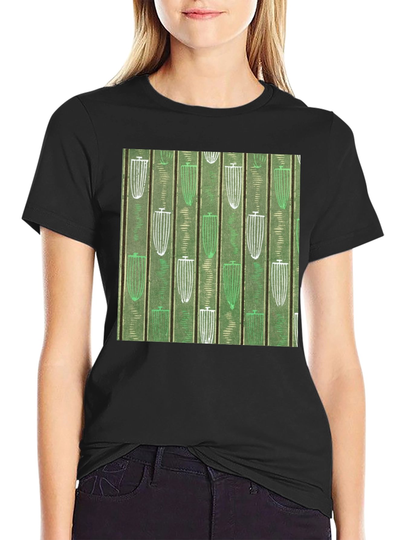 Black Green Patterned Graphic Tee view 2