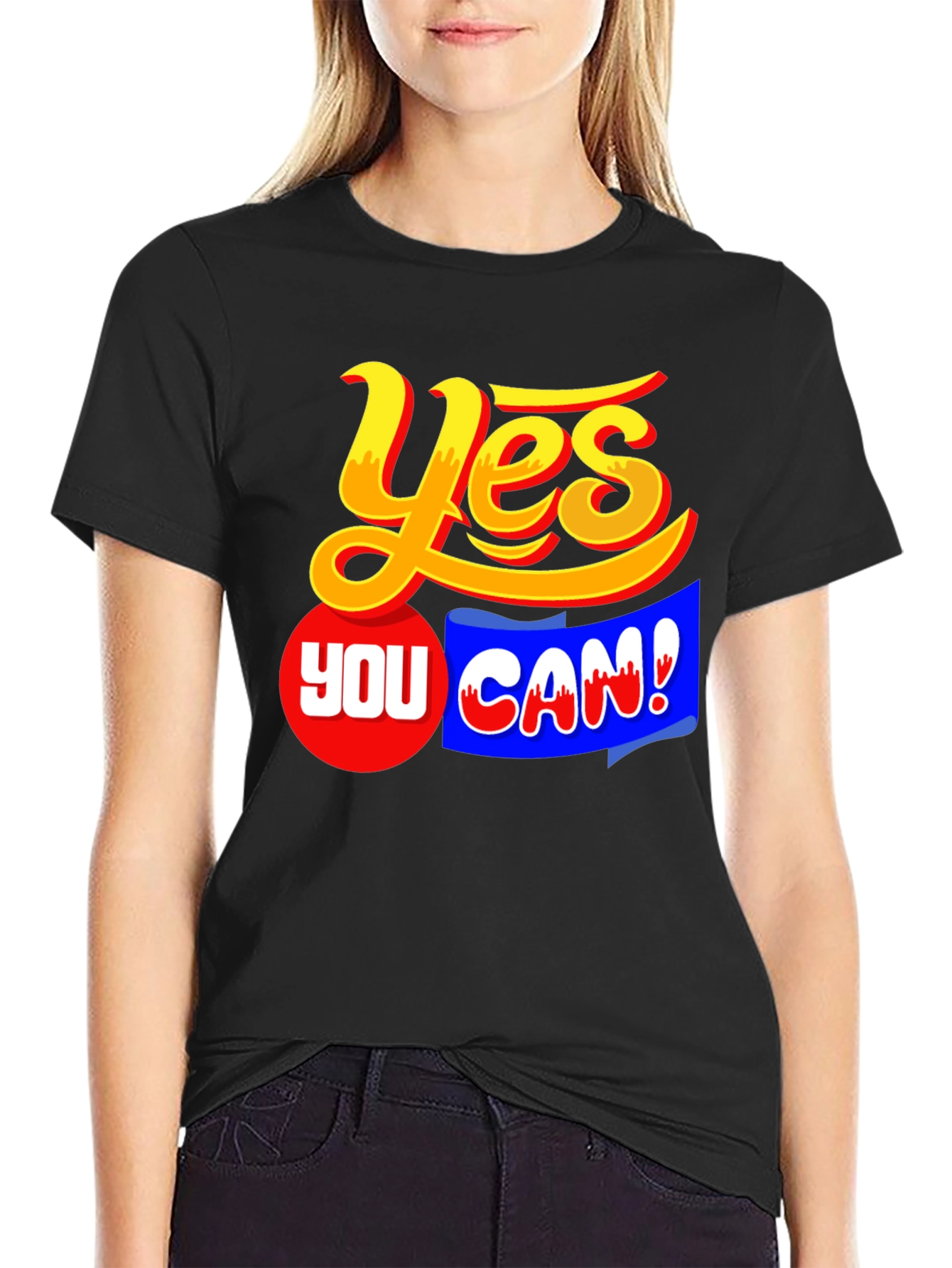 Black Yes You Can! Graphic T-Shirt Motivation Black view 2