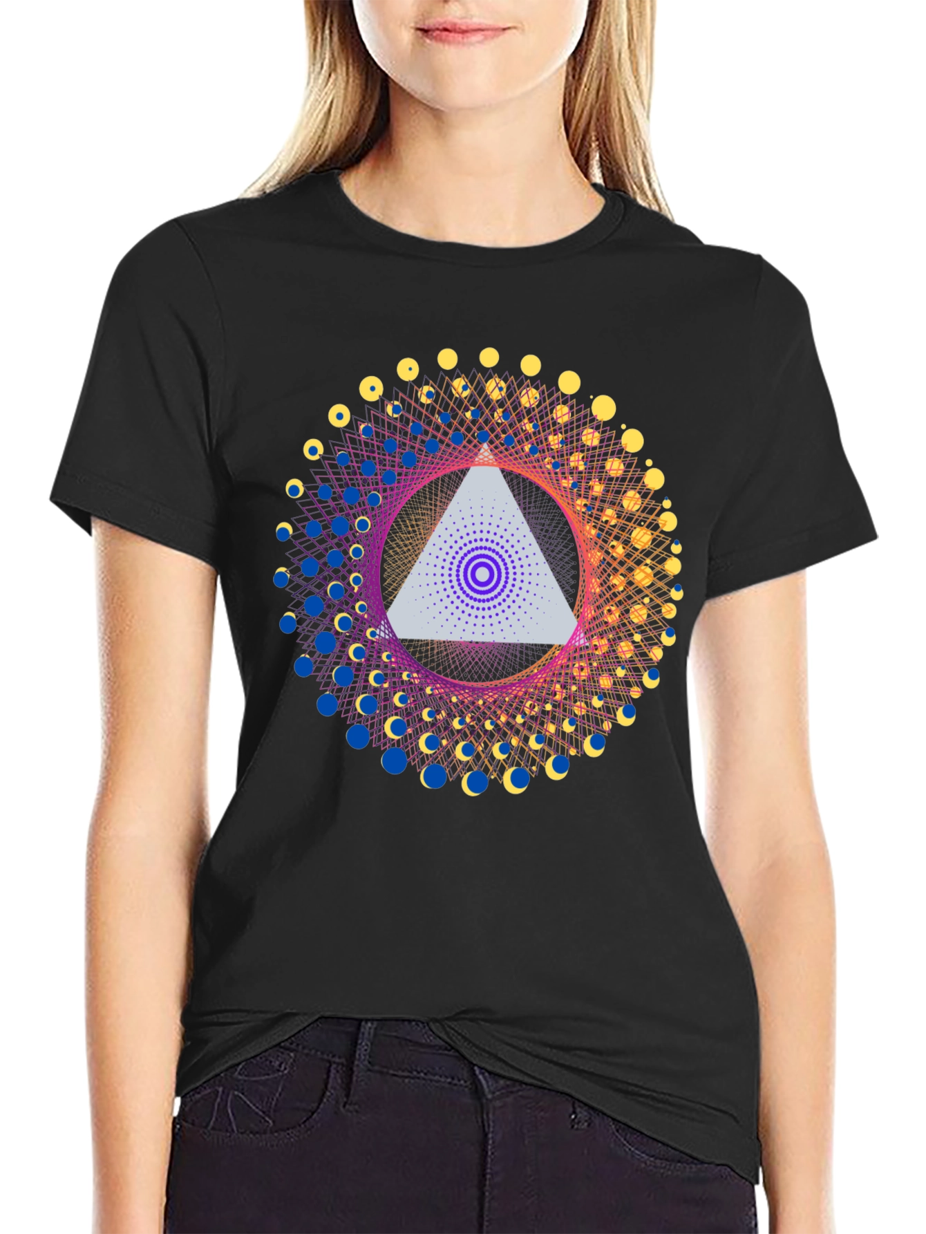 Black Geometric Design T-Shirt - Abstract Triangle Print view 2