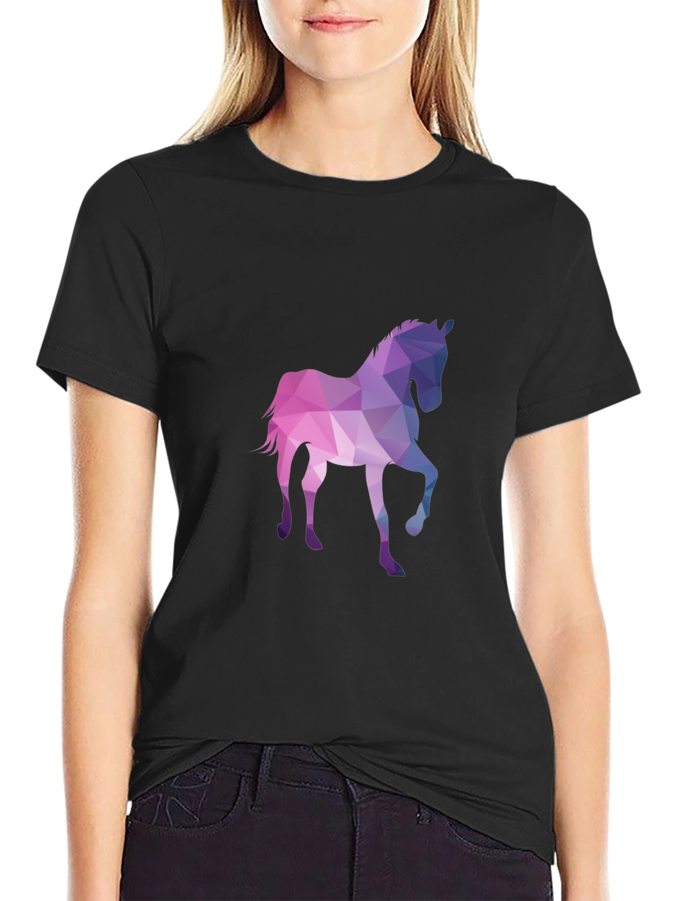 Black Geometric Horse Graphic Tee view 2