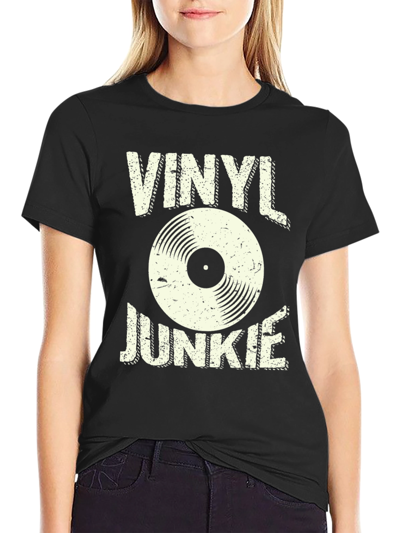 Black Vinyl Junkie Graphic T-Shirt - Retro Record Tee view 2