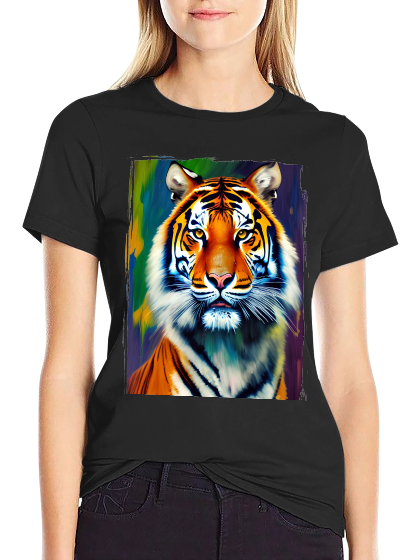 Black Tiger Graphic Tee - Vivid Animal Print Shirt view 2