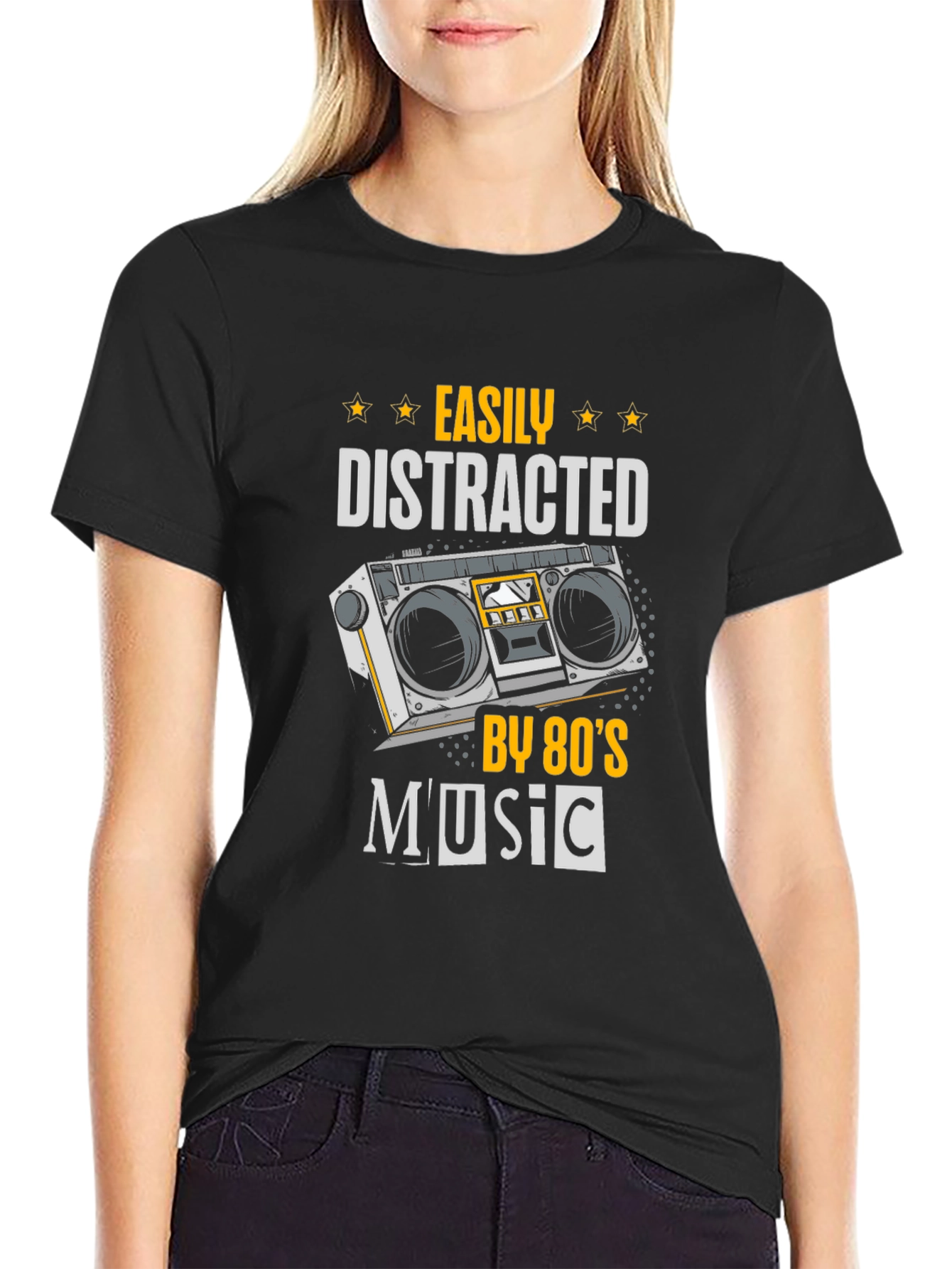 Black Easily Distracted by 80's Music Graphic Tee view 2