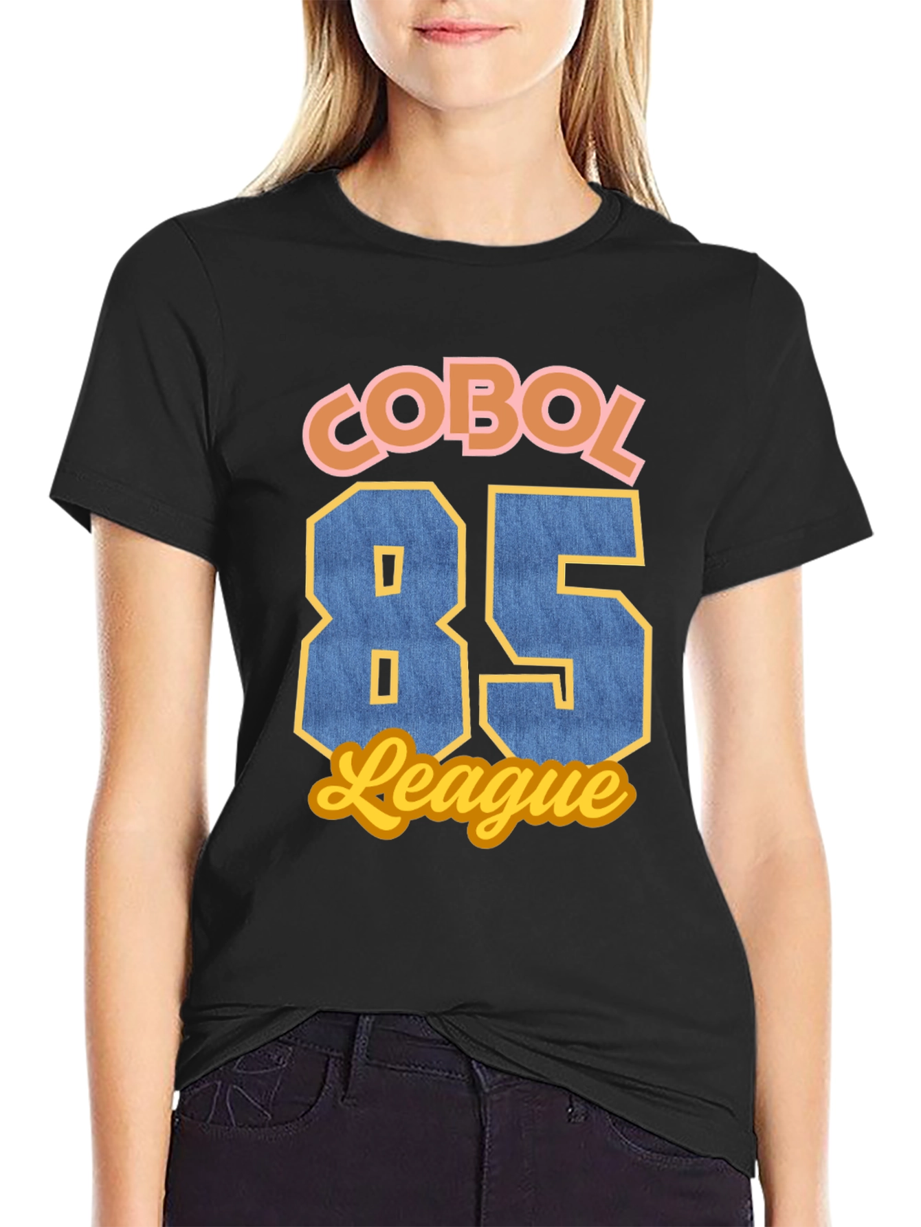 Black COBOL 85 League T-Shirt - Retro Programmer Style view 2