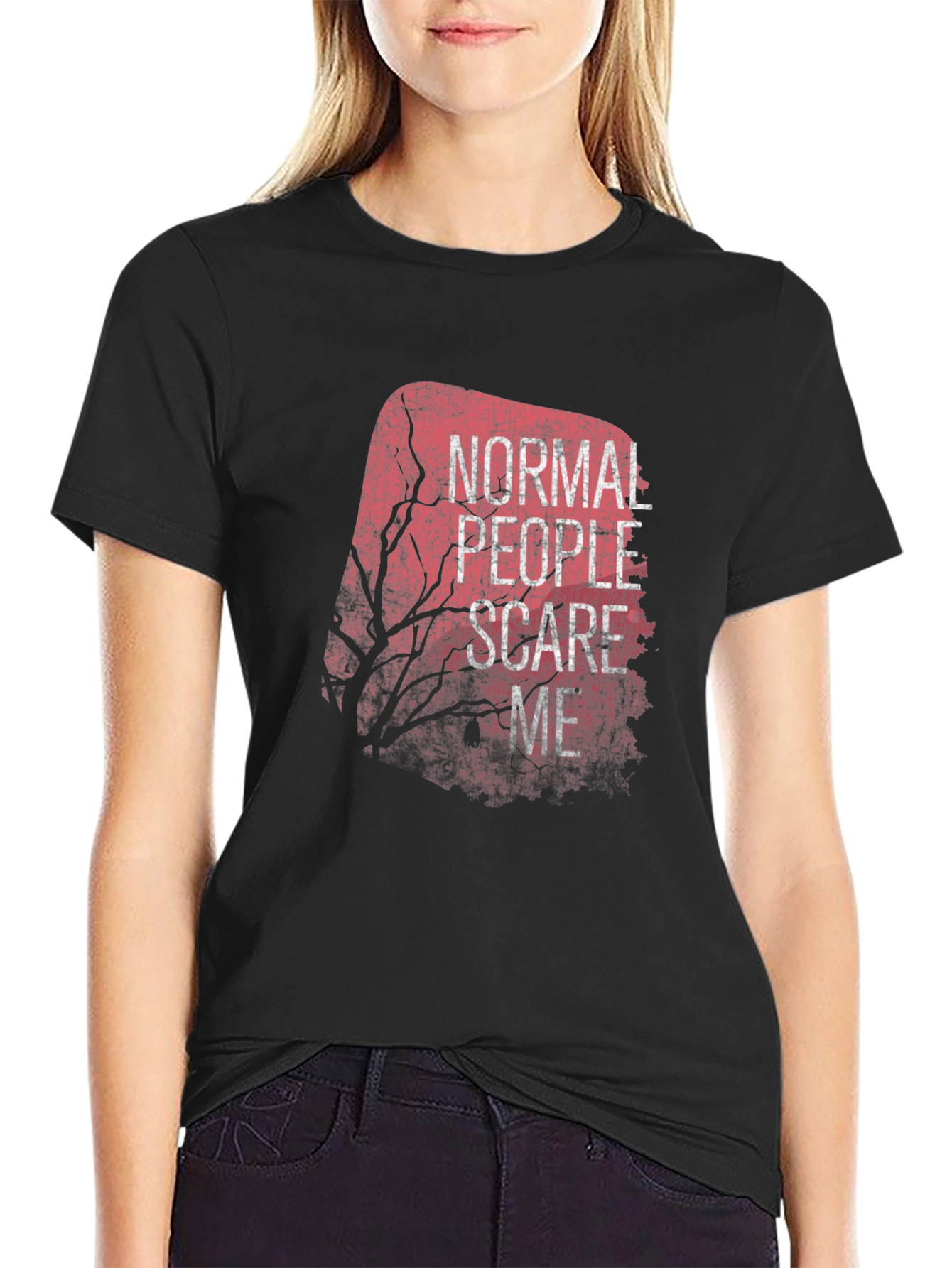 Black Normal People Scare Me Black Tee view 2