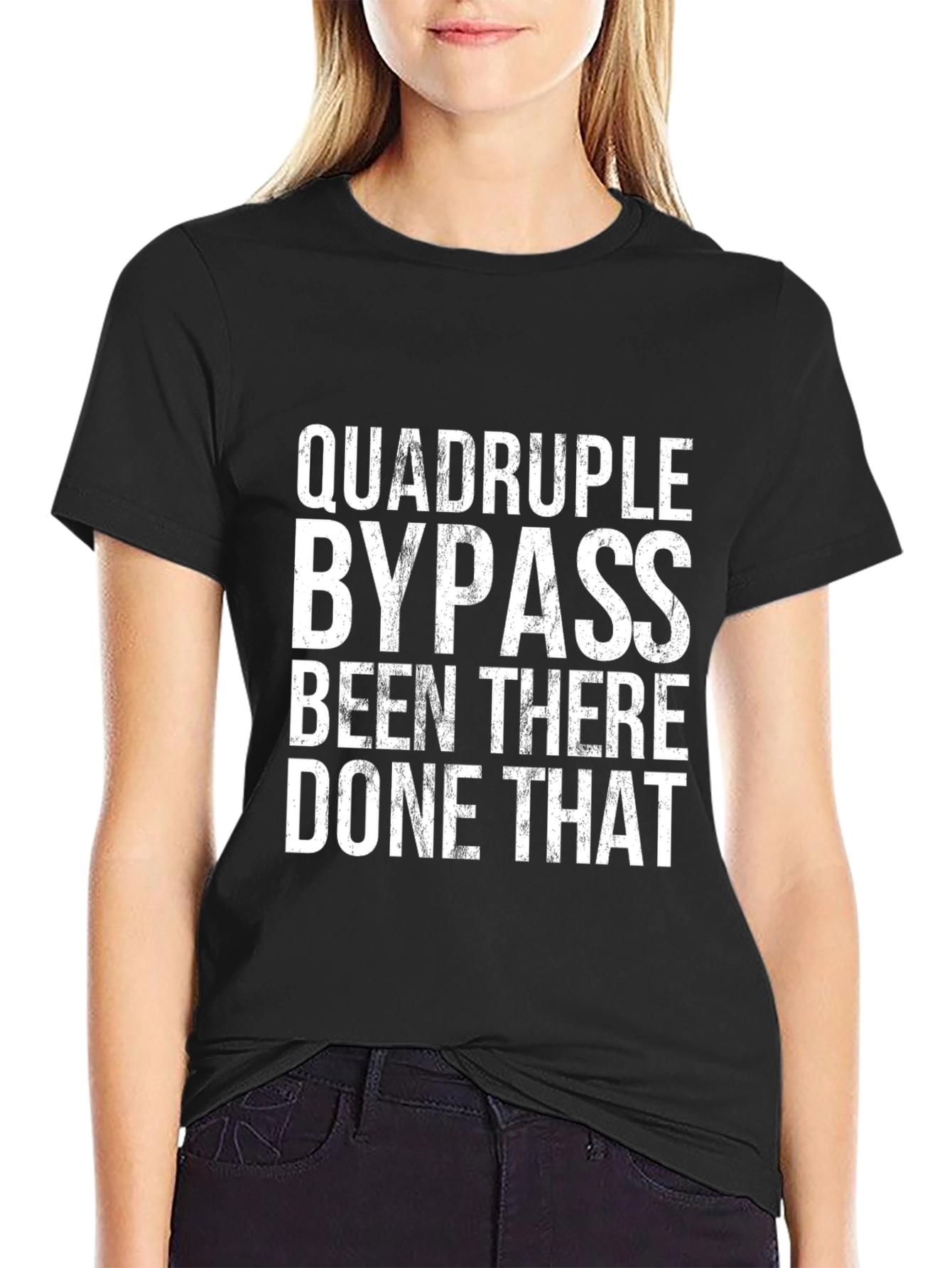 Black Quadruple Bypass T-Shirt - Been There Done That - Funny Health Tee view 2