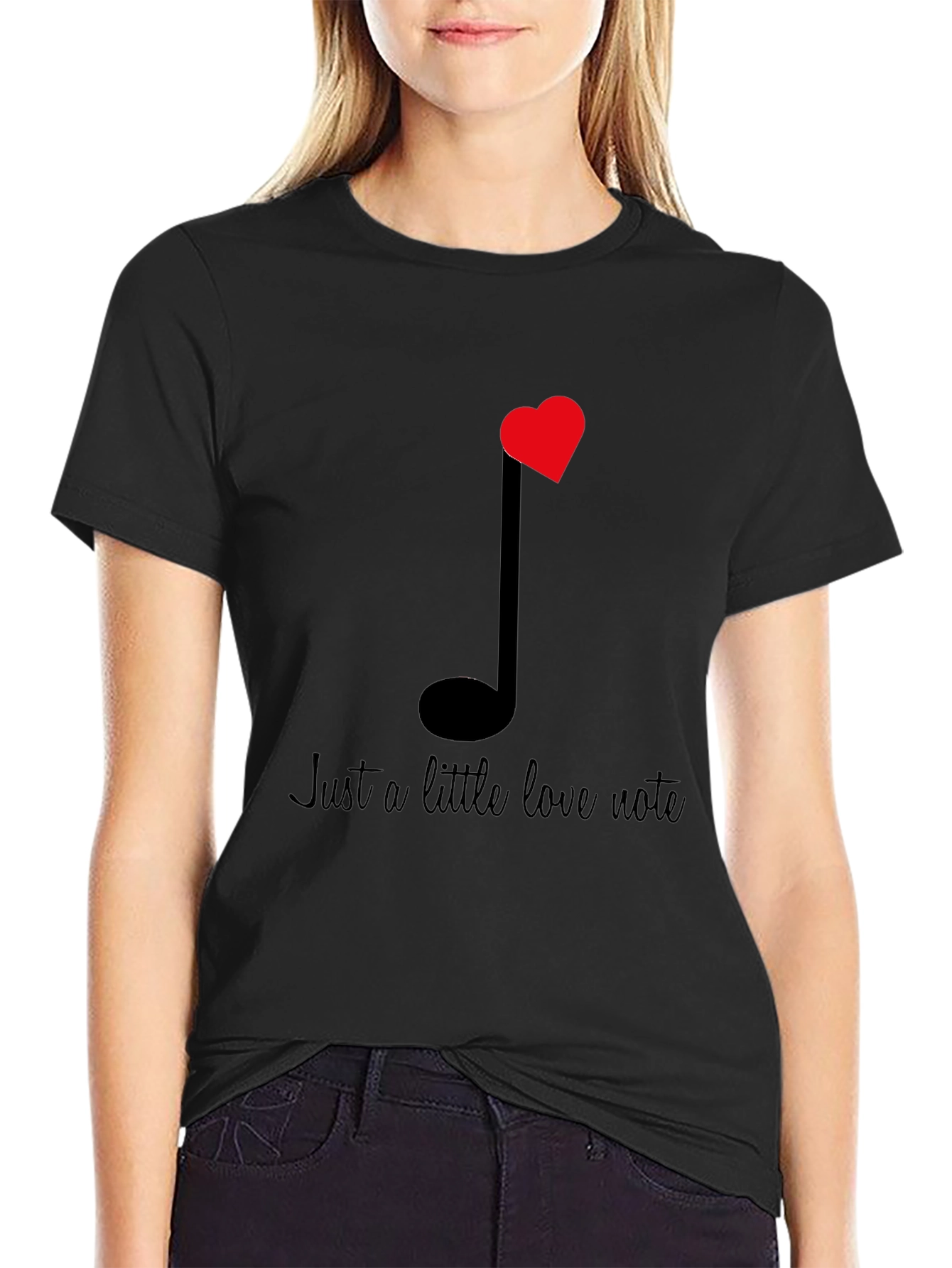 Black Love Note Graphic Tee - Black Cotton T-Shirt view 2