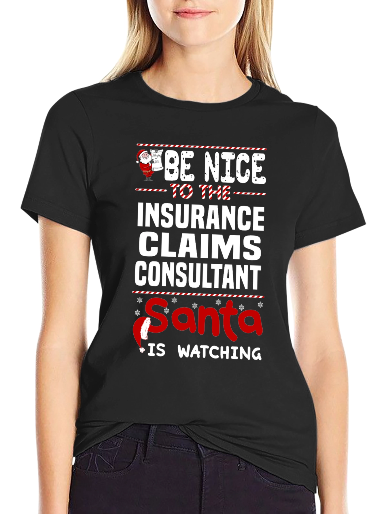 Black Be Nice to the Insurance Claims Consultant Santa T-Shirt view 2