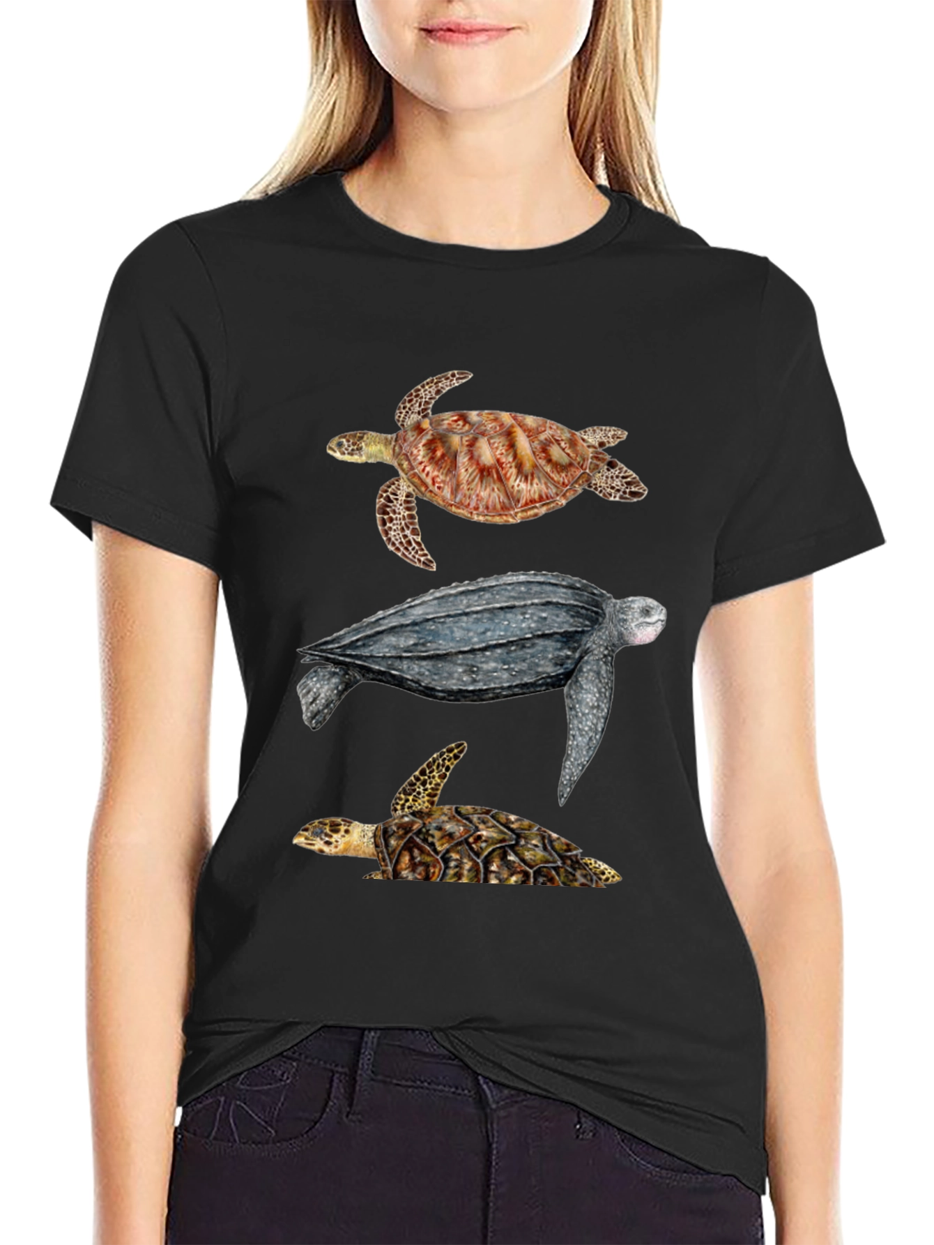 Black Turtle T-Shirt - Sea Life Graphic Tee view 2