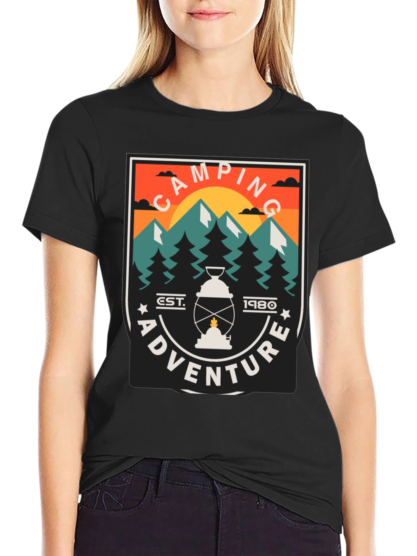Black Camping Adventure Graphic T-Shirt view 2