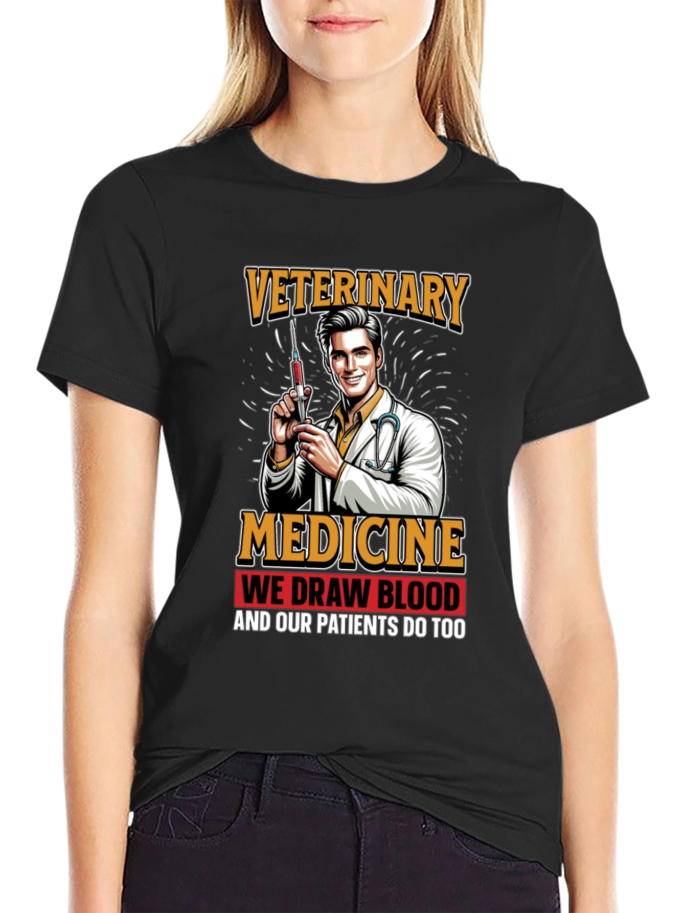 Black Veterinary Medicine We Draw Blood Graphic T-Shirt view 2