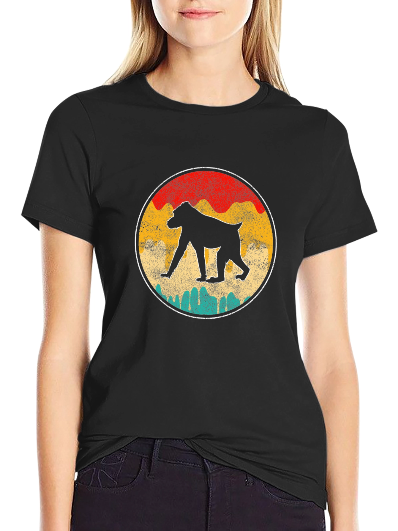 Black Retro Baboon T-Shirt - Vintage Style Graphic Tee view 2