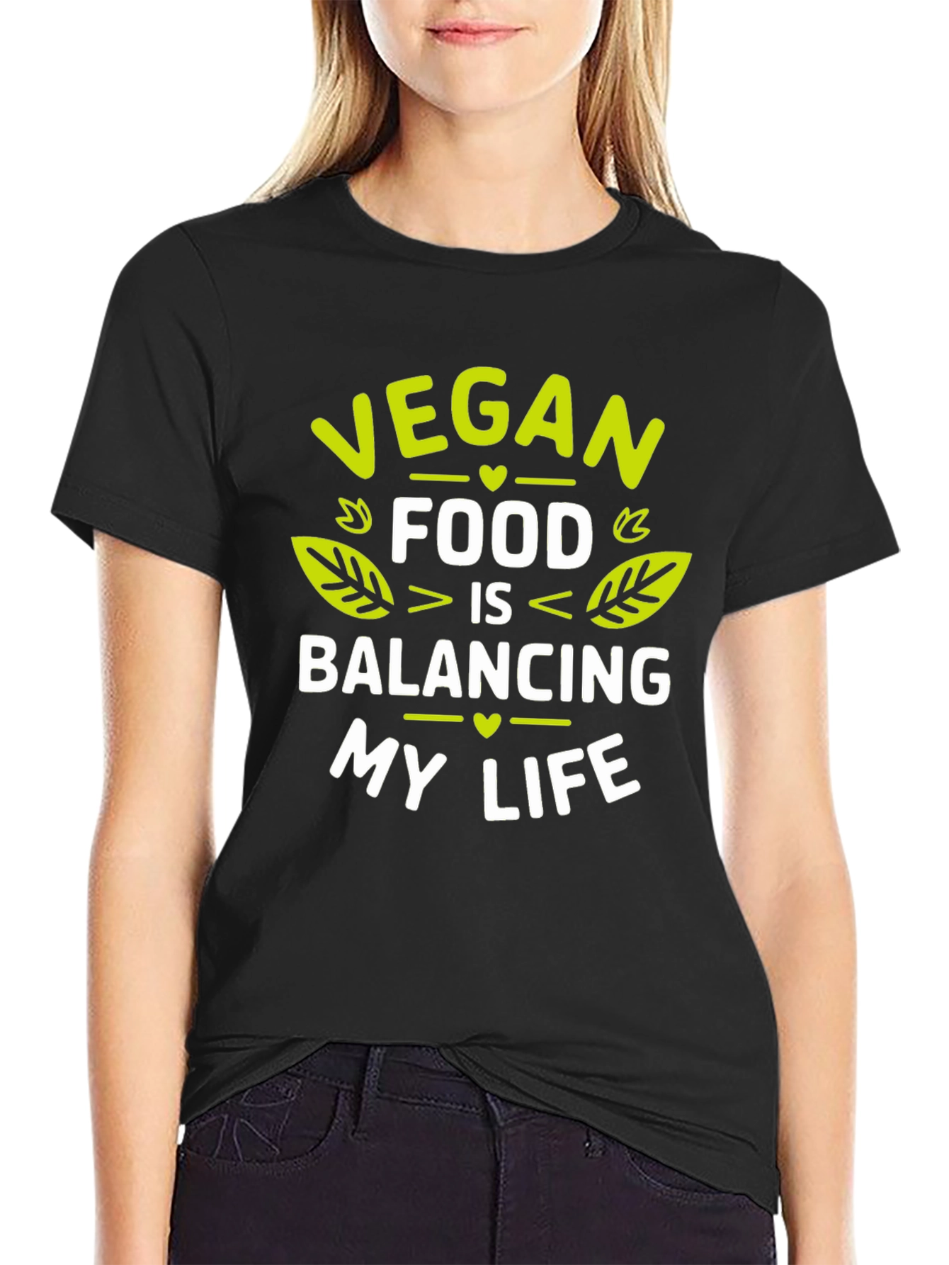 Black Vegan Food Balancing Life Graphic T-Shirt view 2