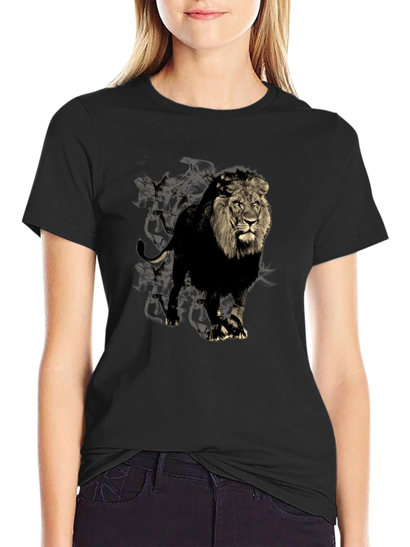 Black Lion Graphic Print Men's Black T-Shirt view 2
