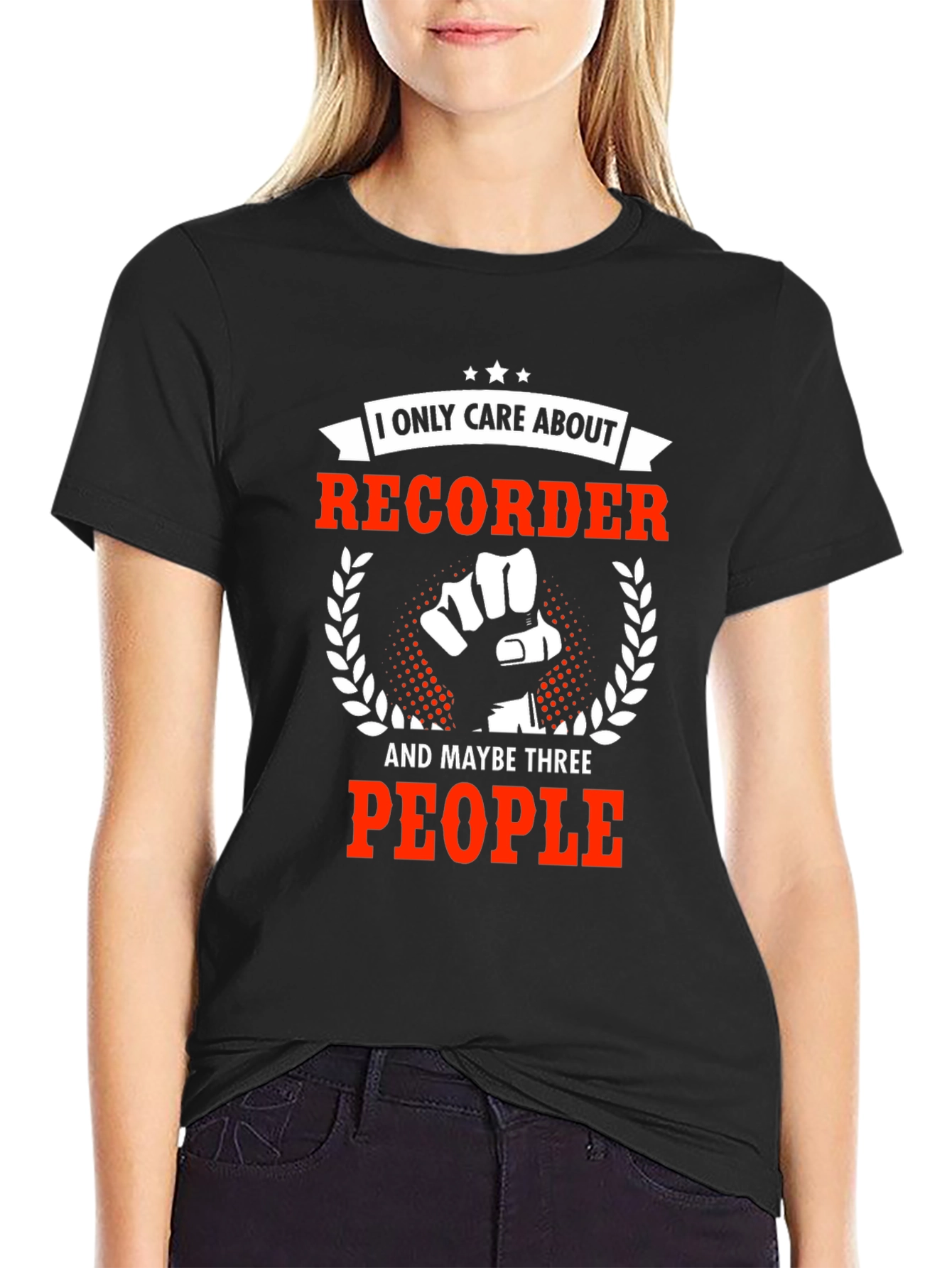 Black I Only Care About Recorder T-Shirt view 2
