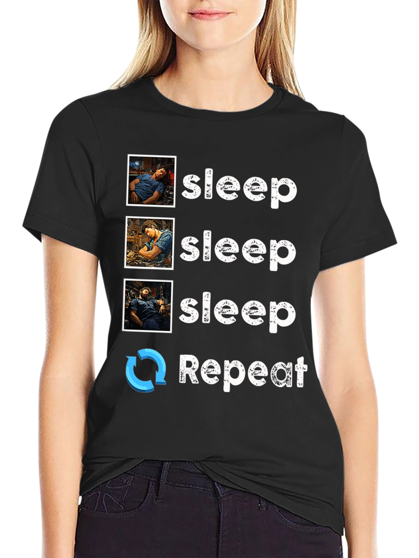 Black Sleep Technician T-Shirt - Sleep Repeat view 2