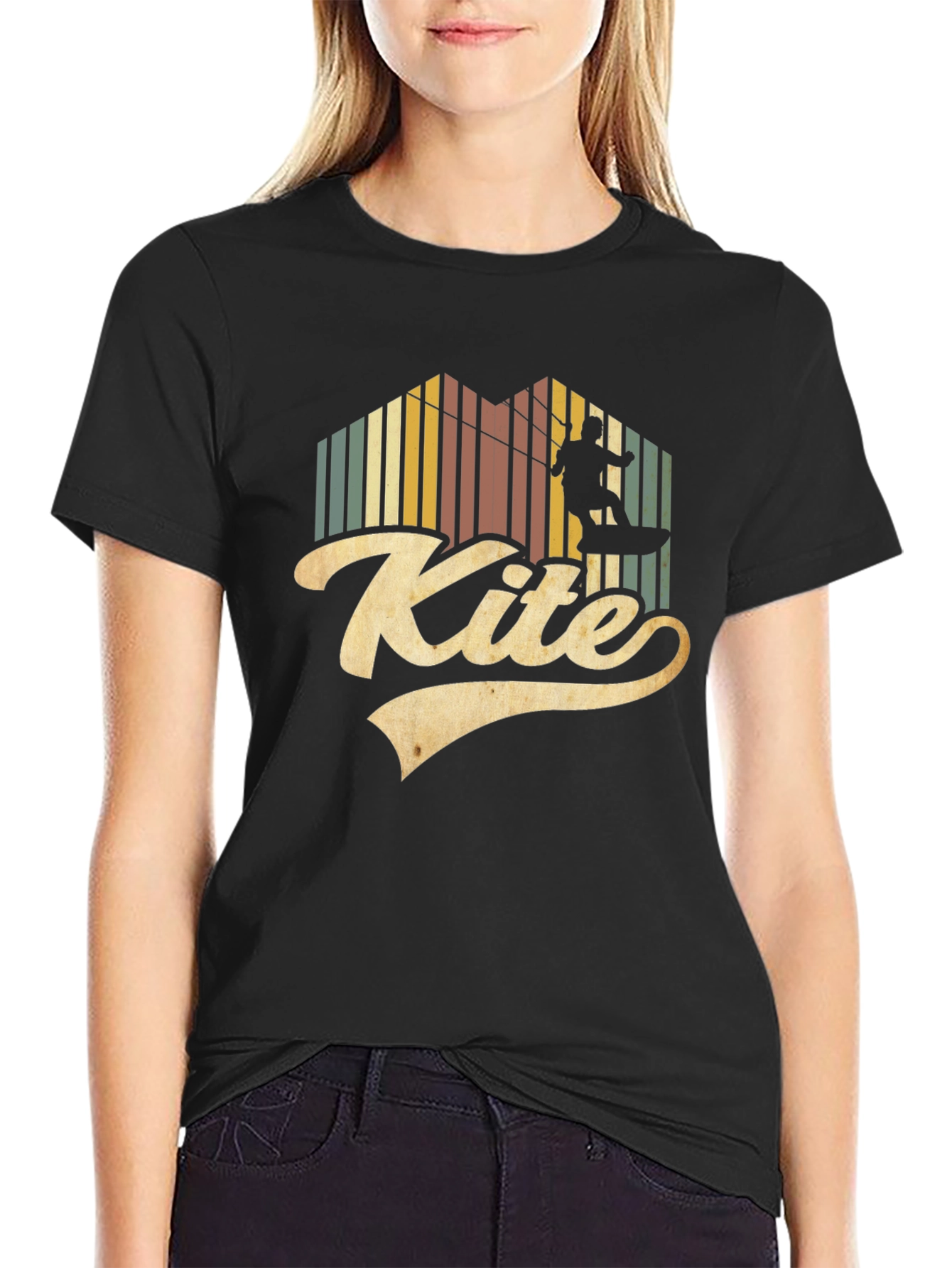 Black Vintage Kite Surfing Graphic T-Shirt view 2